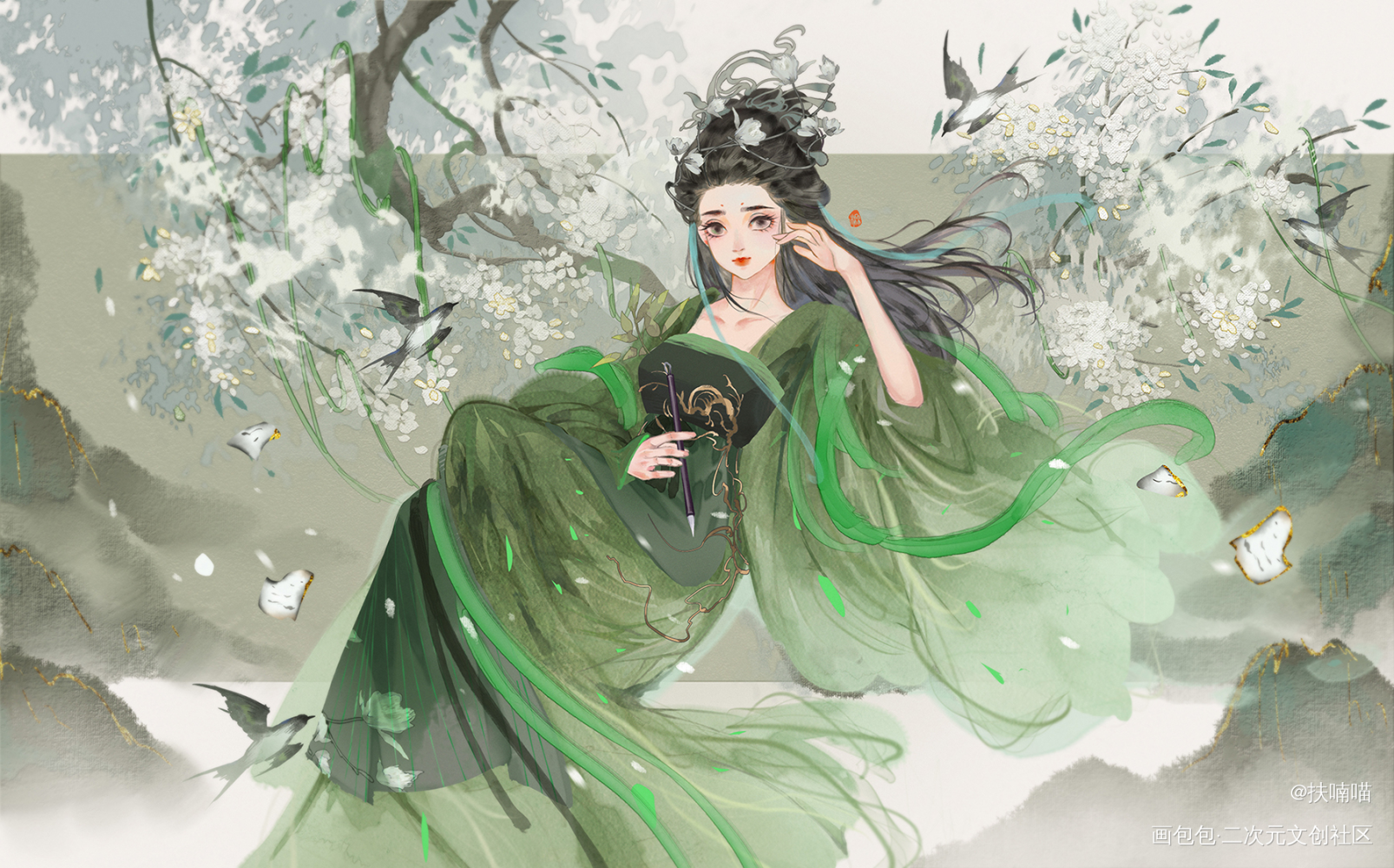 古风_水墨古风插画板绘插画原创绘画作品