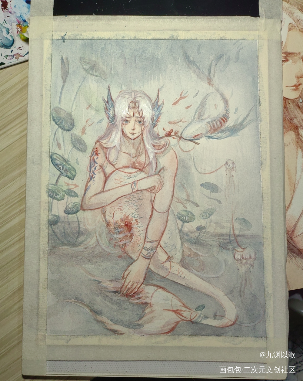 没有人心疼我的尾巴_手绘水彩手绘古风插画oc绘画作品
