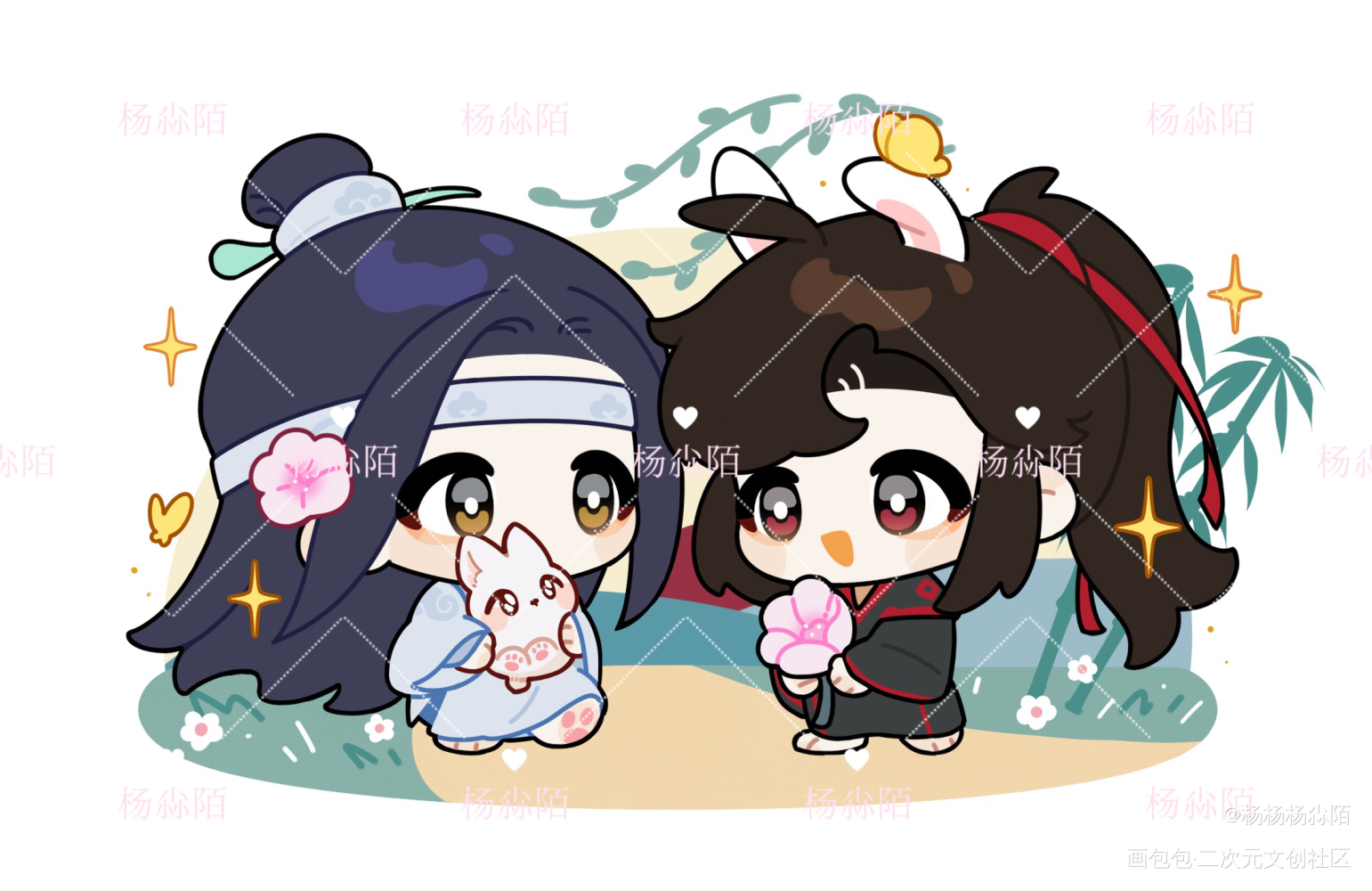 忘羡_魔道祖师蓝忘机，魏无羡绘画作品
