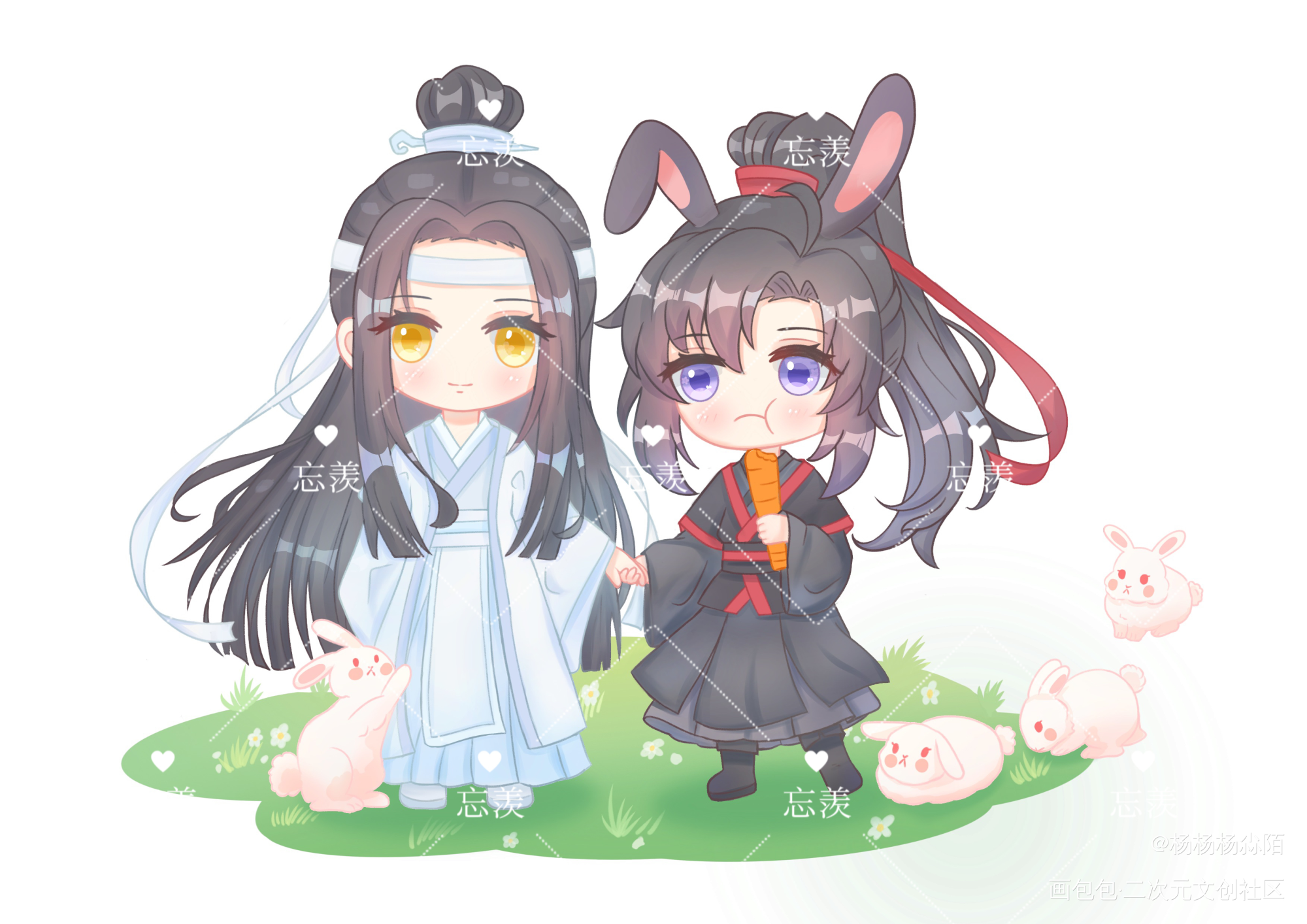 兔羡_魔道祖师蓝忘机，魏无羡绘画作品