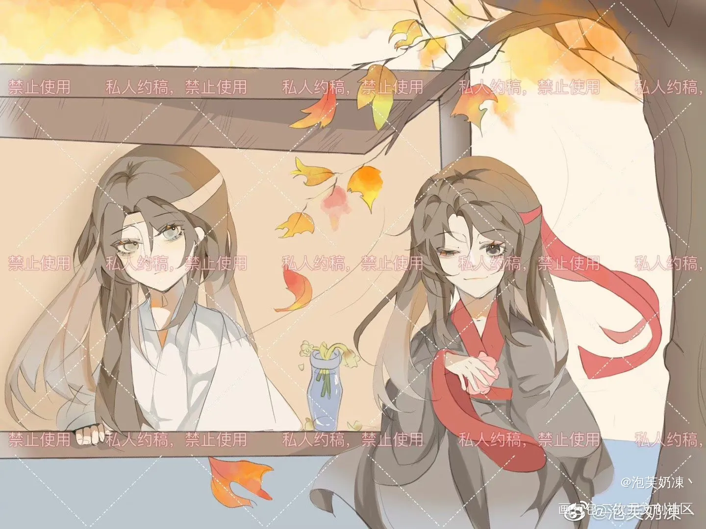 梧桐秋风沙沙地，孤窗外疑是你_魔道祖师忘羡忘羡cp绘画作品