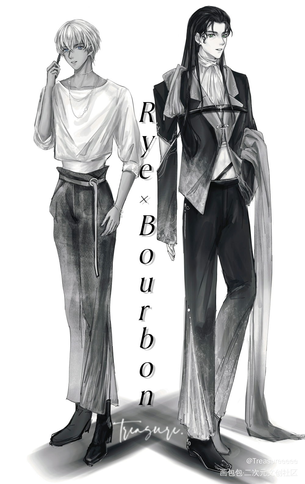 ‘His Muse’_名侦探柯南赤安降谷零赤井秀一安室透黑白简笔莱波莱伊波本绘画作品