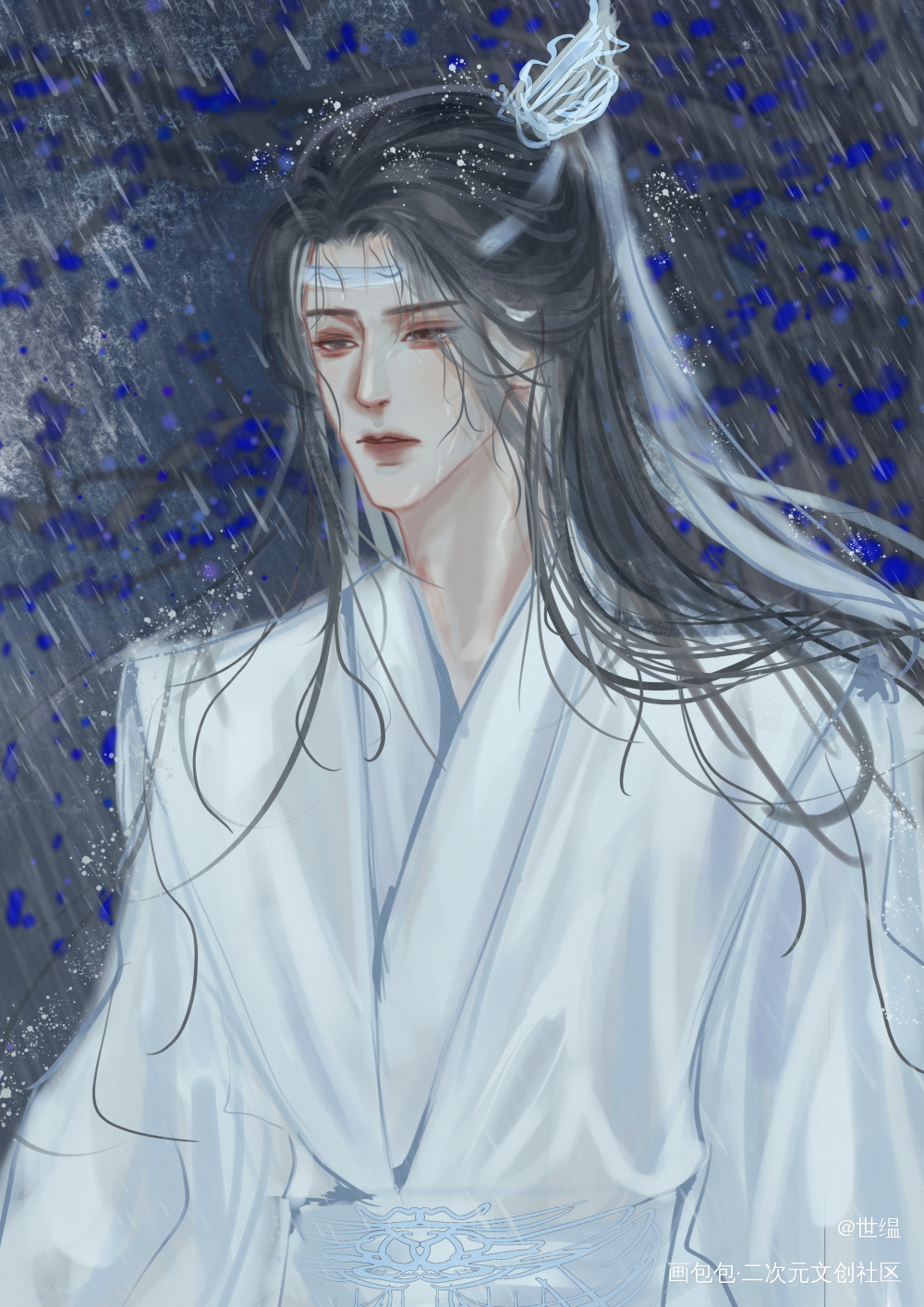 问灵十三载，等一不归人_魔道祖师蓝湛蓝忘机绘画作品