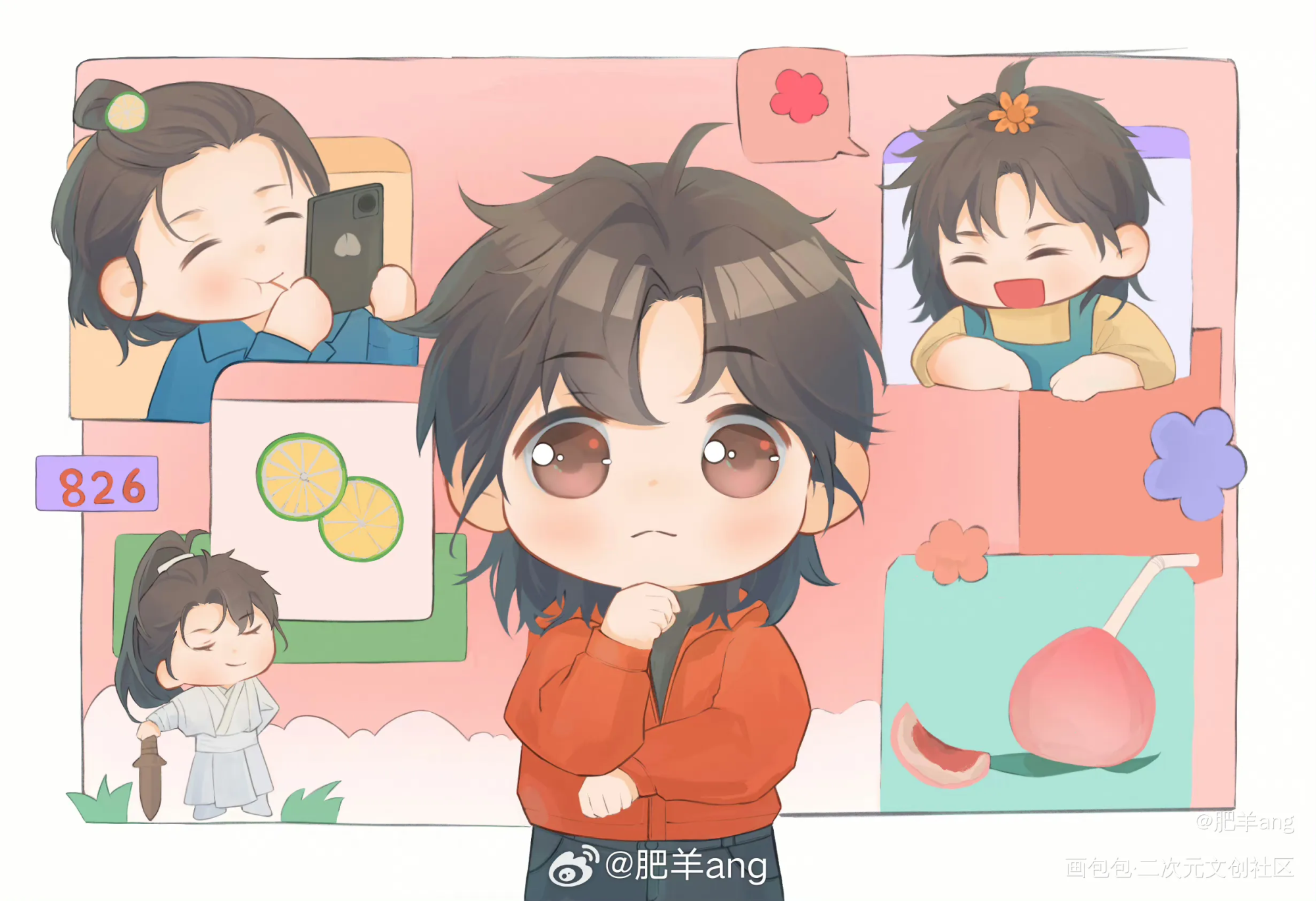 陶陶呀_燎原摸鱼页Q版不问三九绘画作品