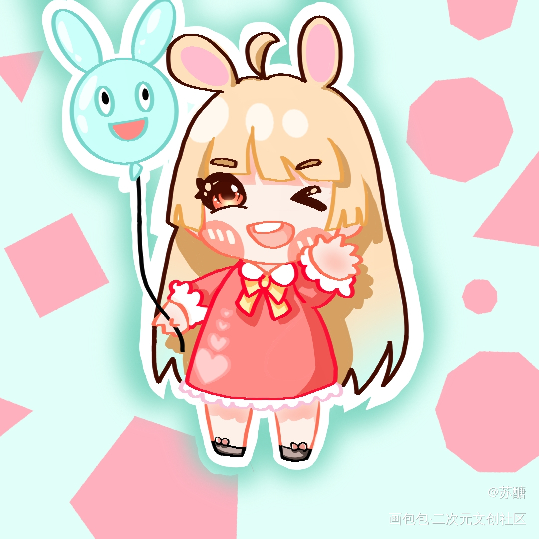 加了背景后的女鹅哈哈_可爱Q版板绘原创绘画作品