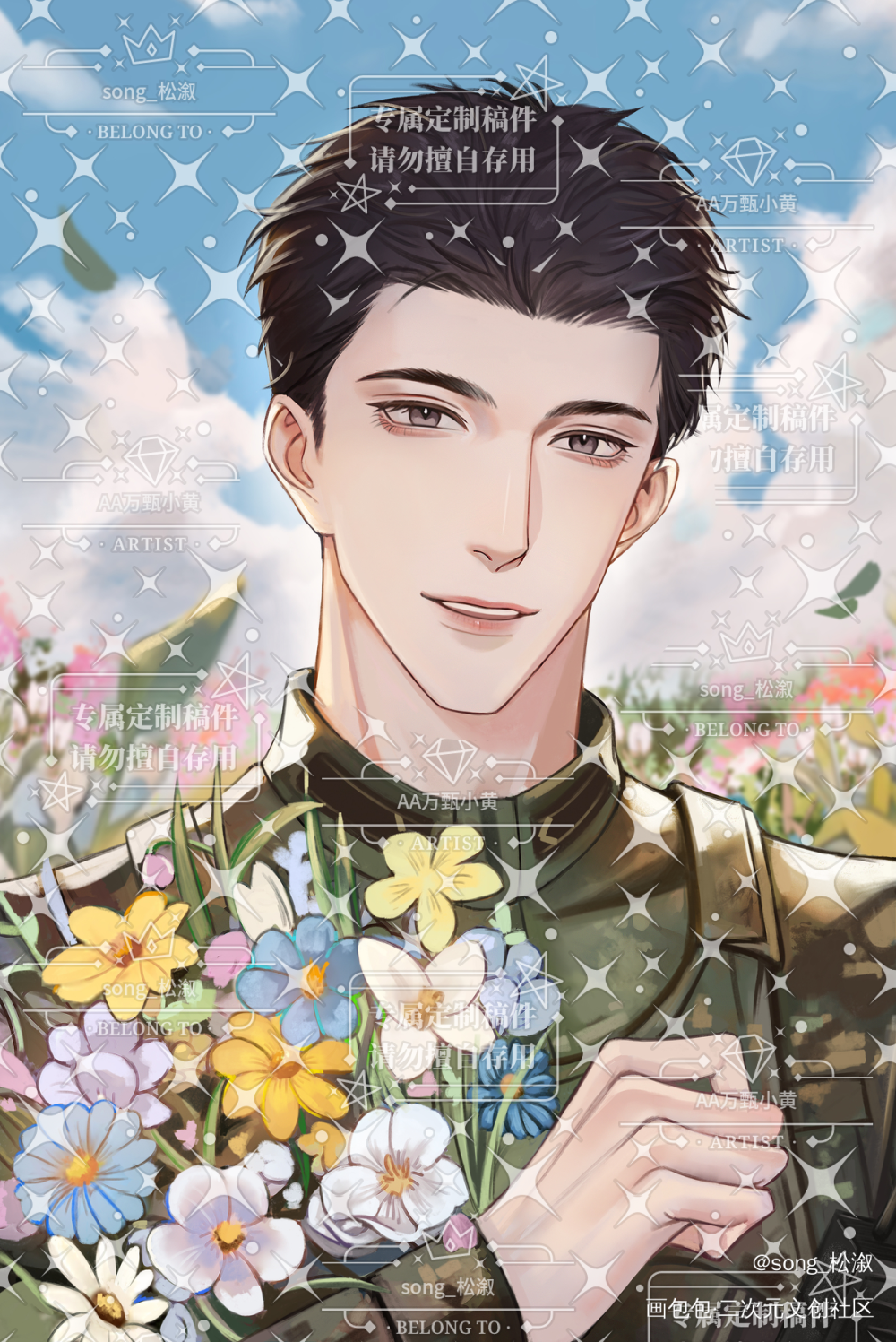 昆仑山脚的花海_小白杨188男团白新羽板绘涂绘画作品