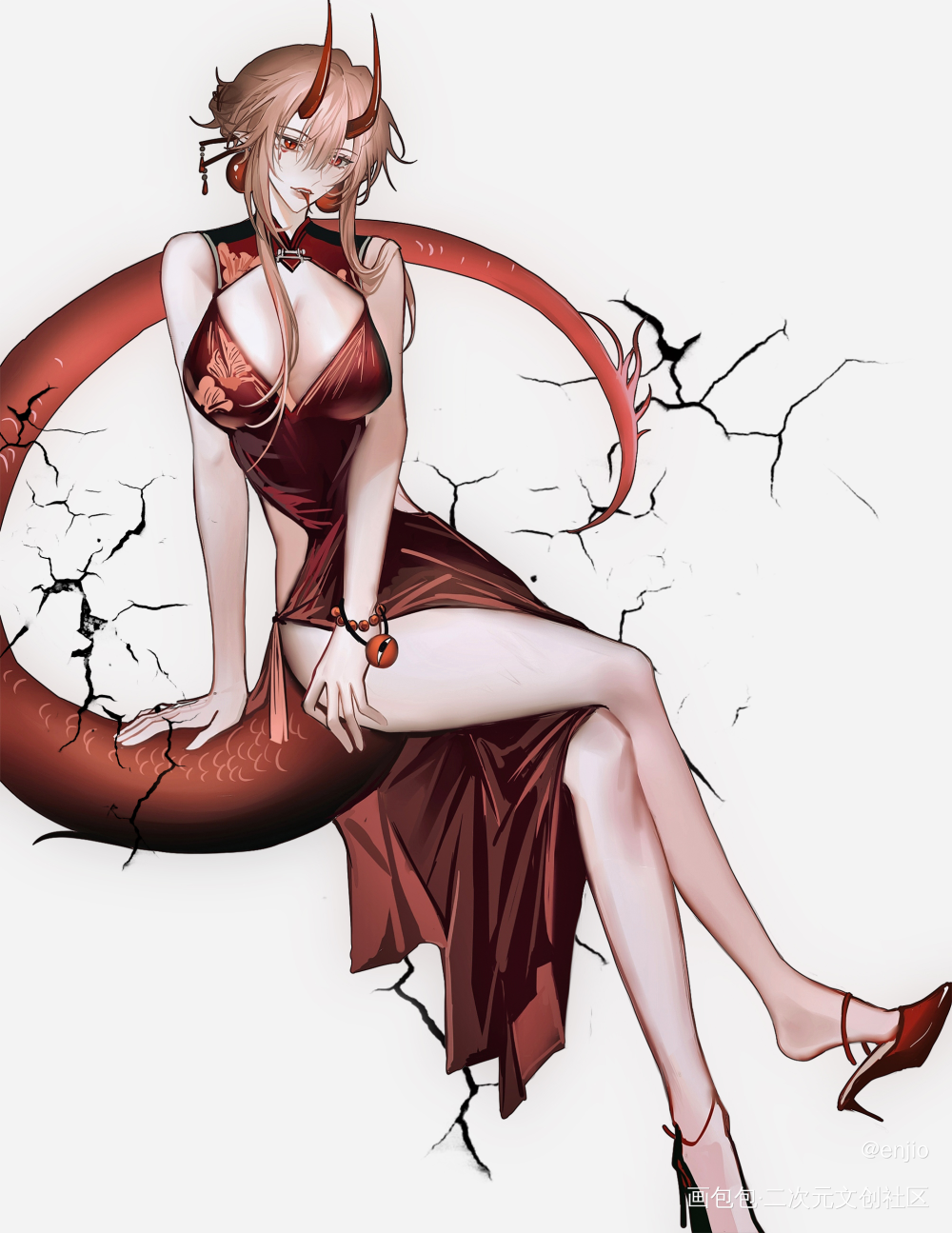 发点最近在搞的oc_板绘涂红与黑契约原创oc绘画作品