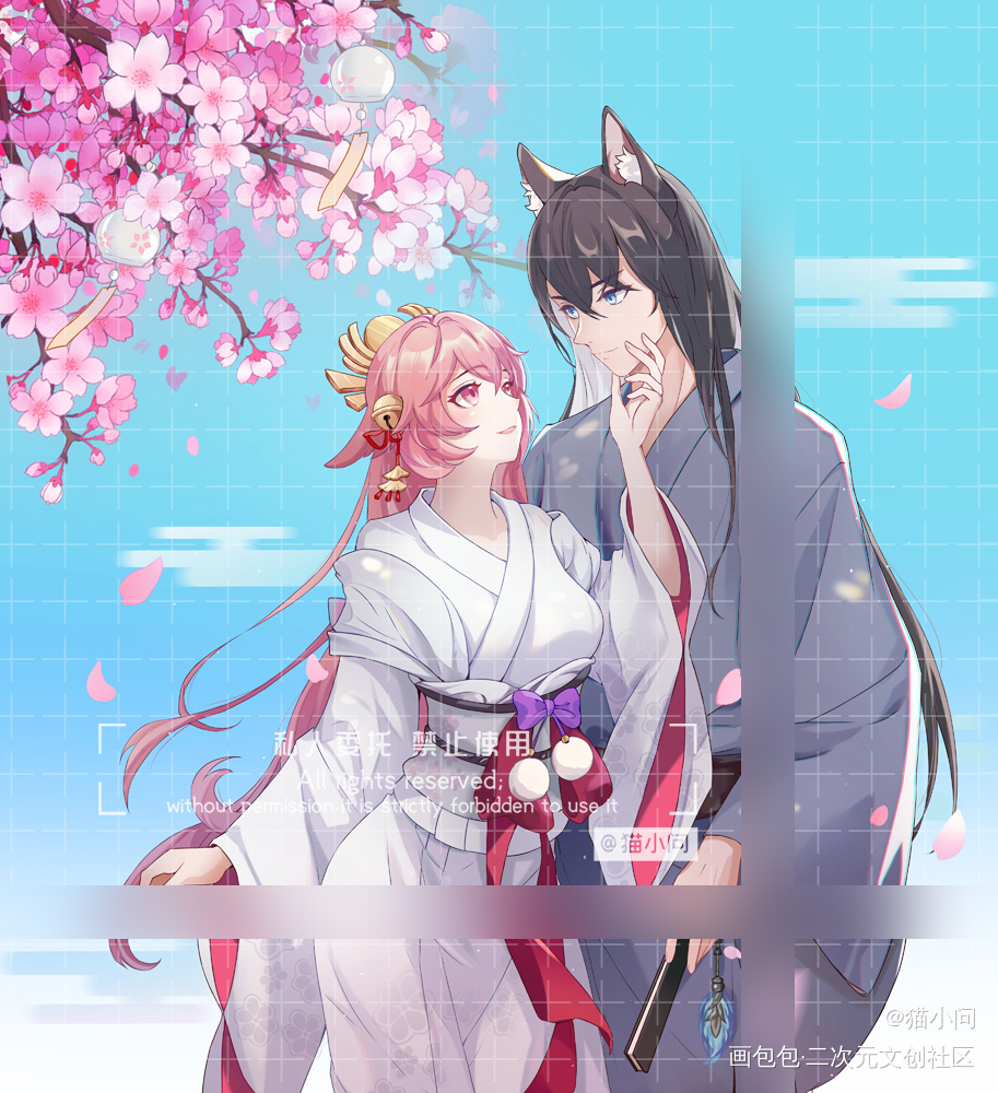 狗狗与狐狐_绘画作品