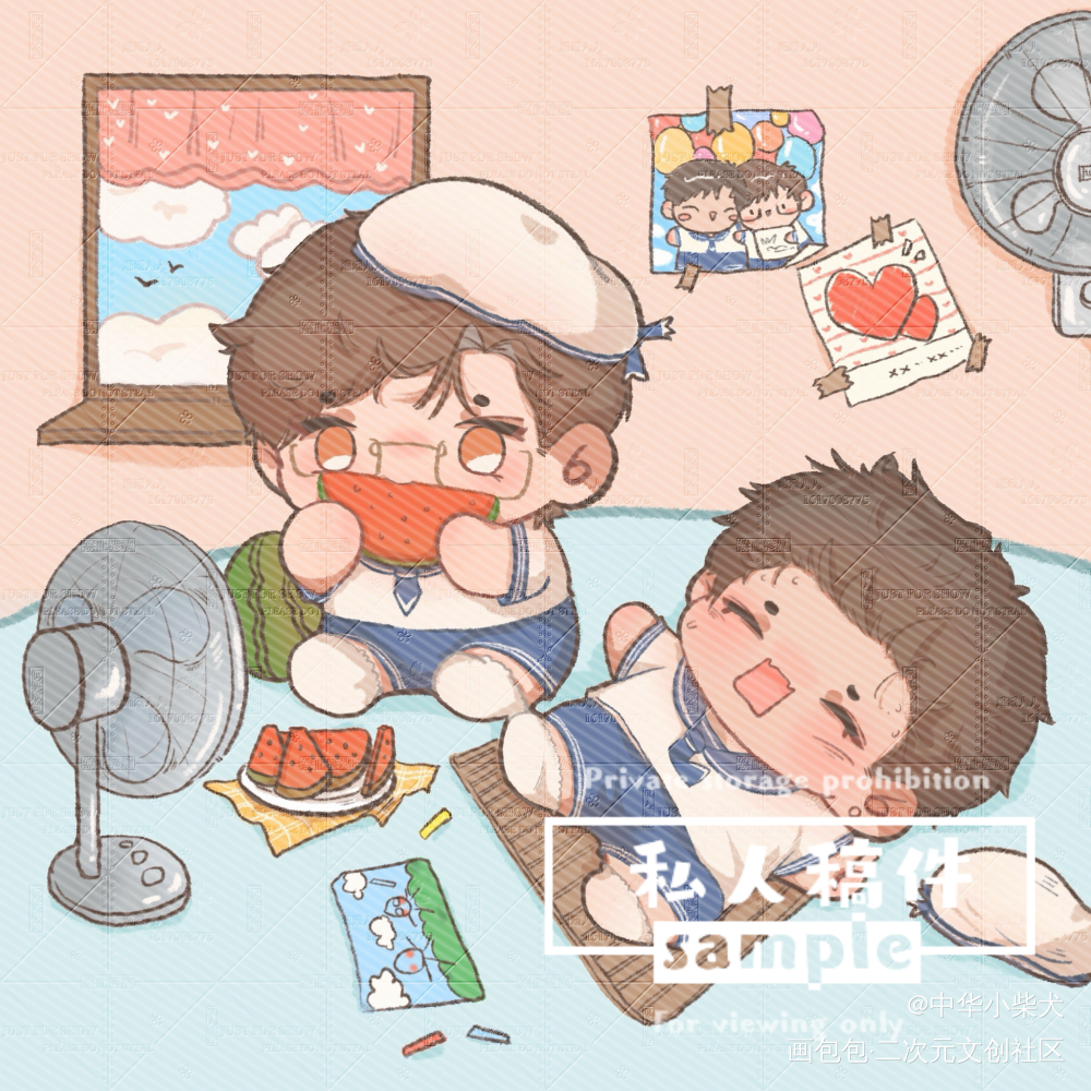 夏天就要吃西瓜🍉！_针锋对决188男团原顾顾青裴原炀绘画作品