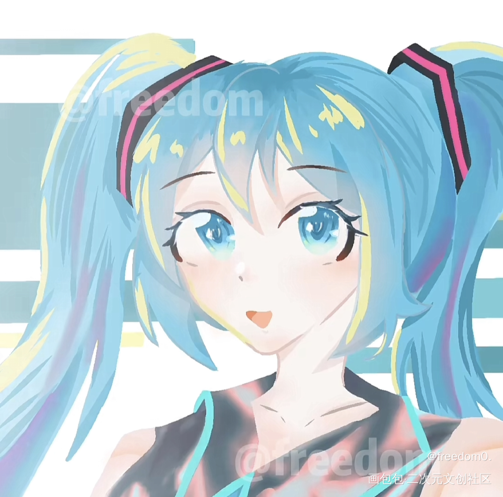 MIKU公式服_VOCALOID初音未来procreate指绘绘画绘画作品