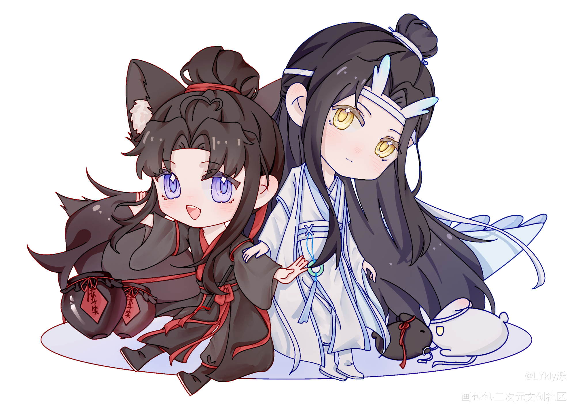 龙狐忘羡贴贴_魔道祖师忘羡绘画作品
