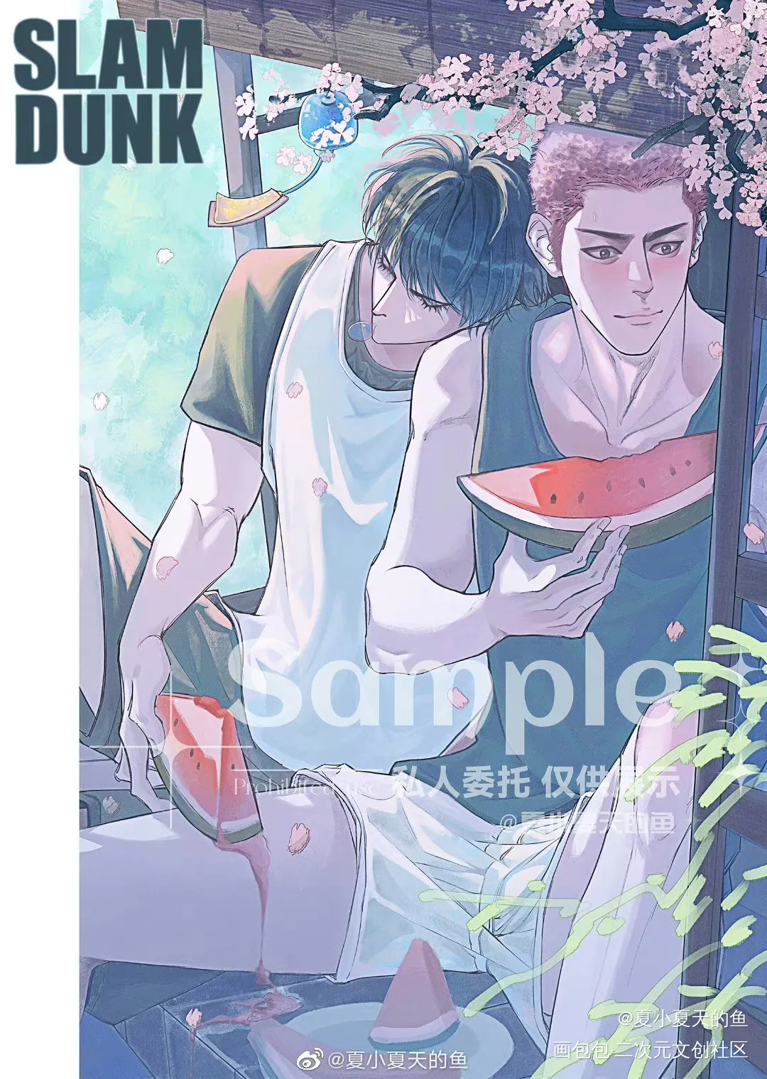 流花吃瓜_流花绘画作品