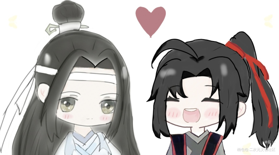 忘羡大头照嘿嘿_魔道祖师忘羡Q版我要上首推指绘绘画作品
