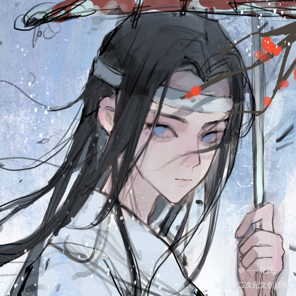 雪夜_魔道祖师忘羡蓝忘机墨香铜臭绘画作品