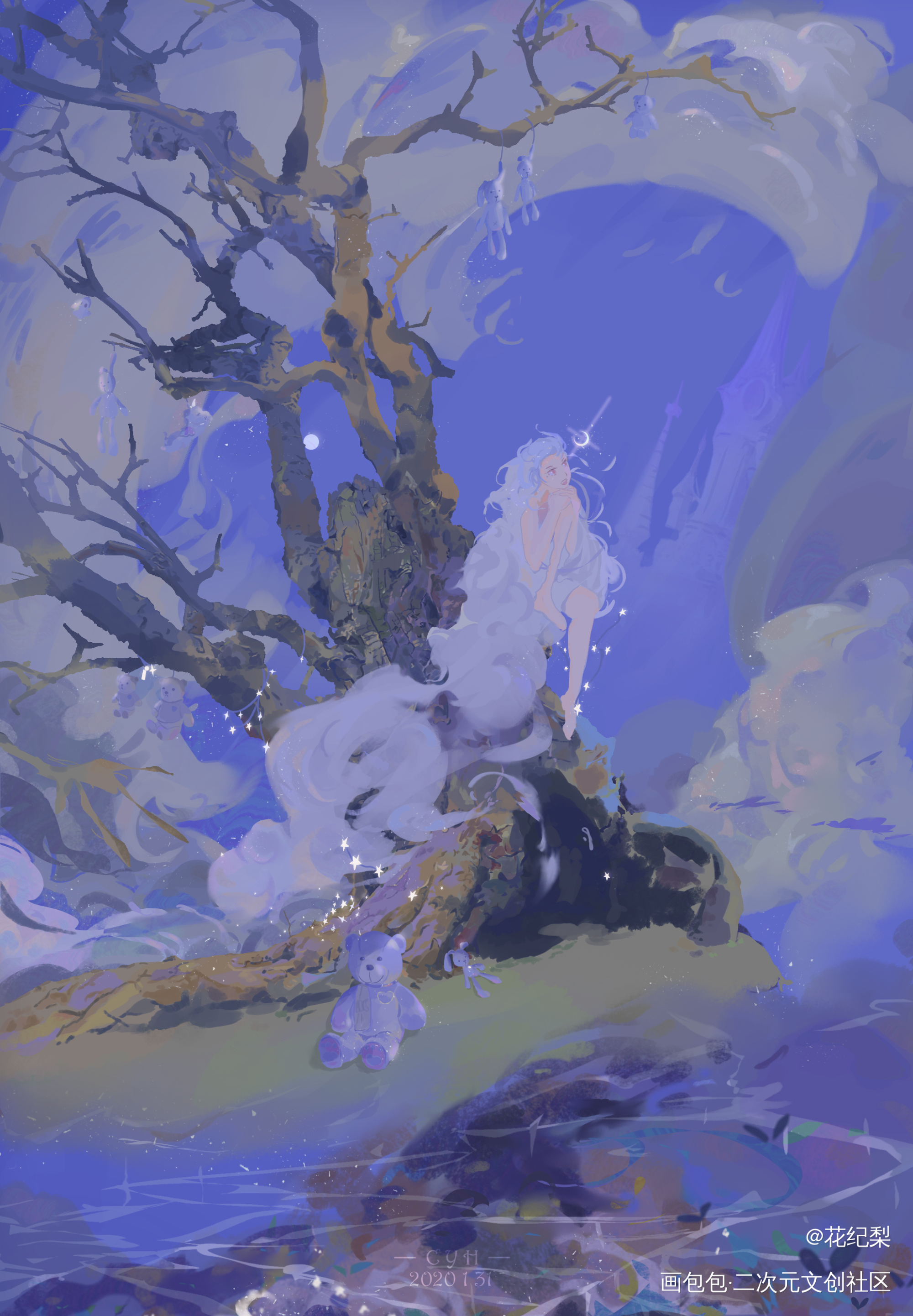 发图(个人系列插画作品静谧童话_板绘涂摸鱼页求约稿约稿绘画作品