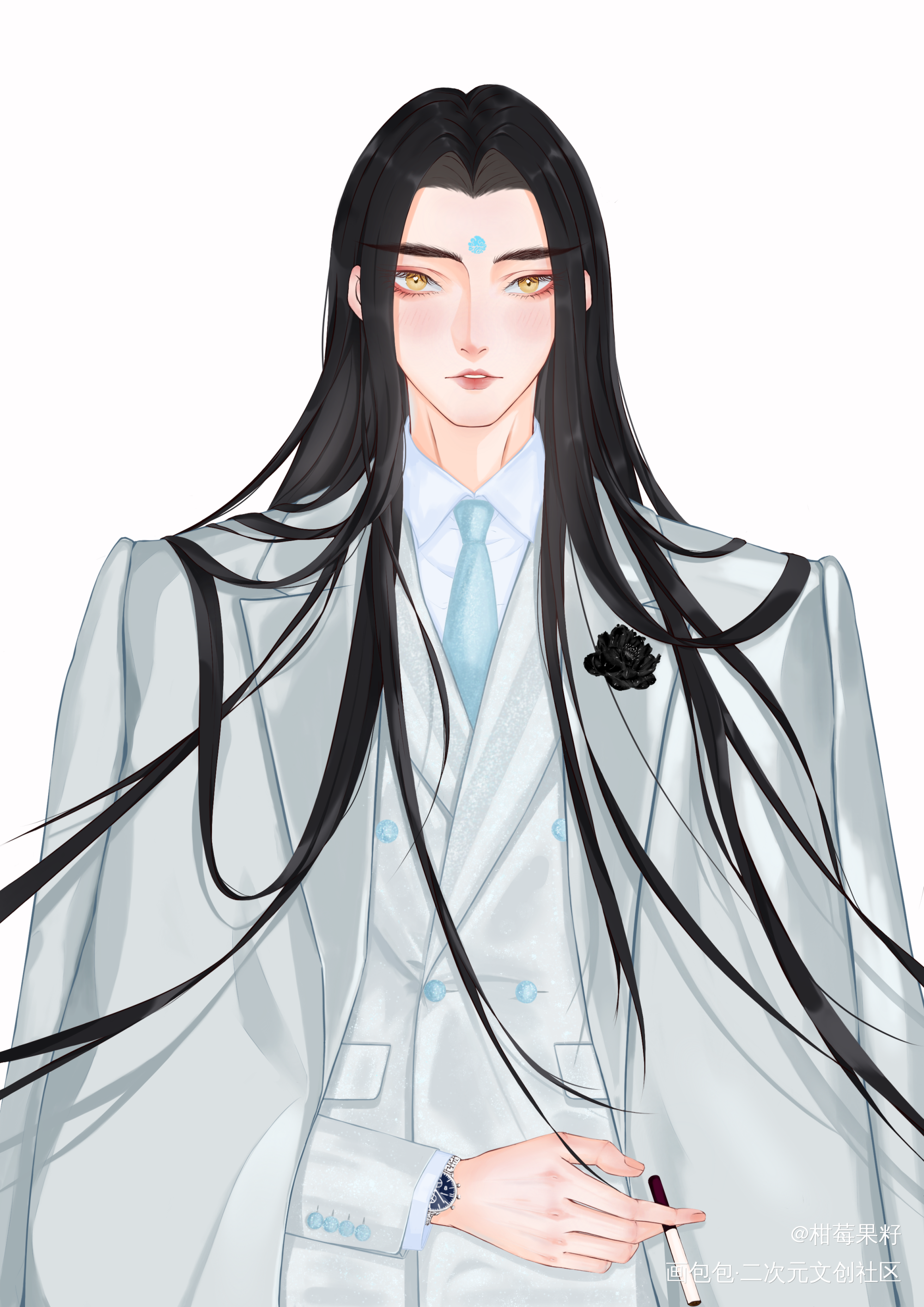 脸红的汪叽X不笑的含光_魔道祖师蓝忘机板绘涂七夕快乐绘画作品