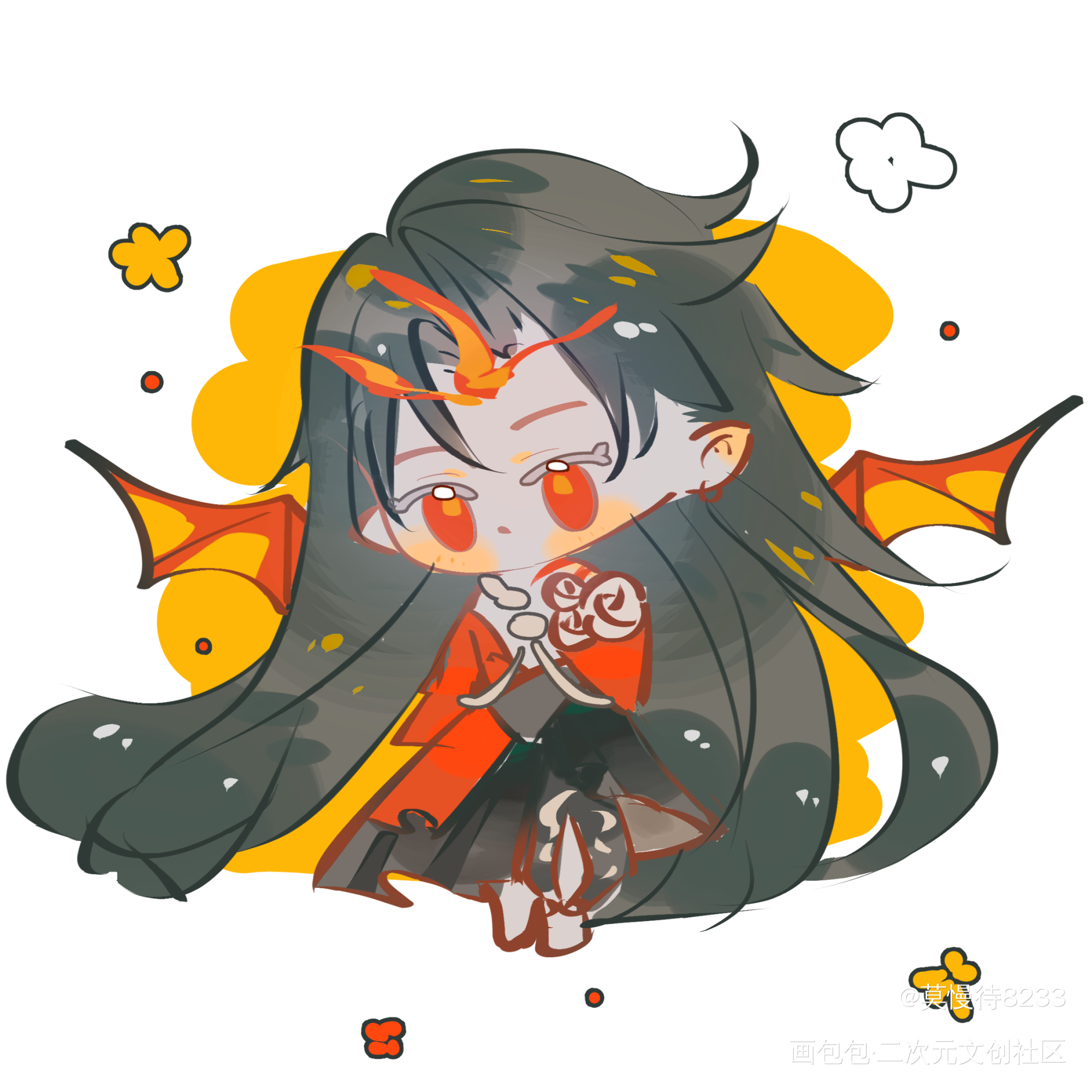 修子哥送你小花花～_阴阳师板绘涂Q版同人阿修罗绘画作品
