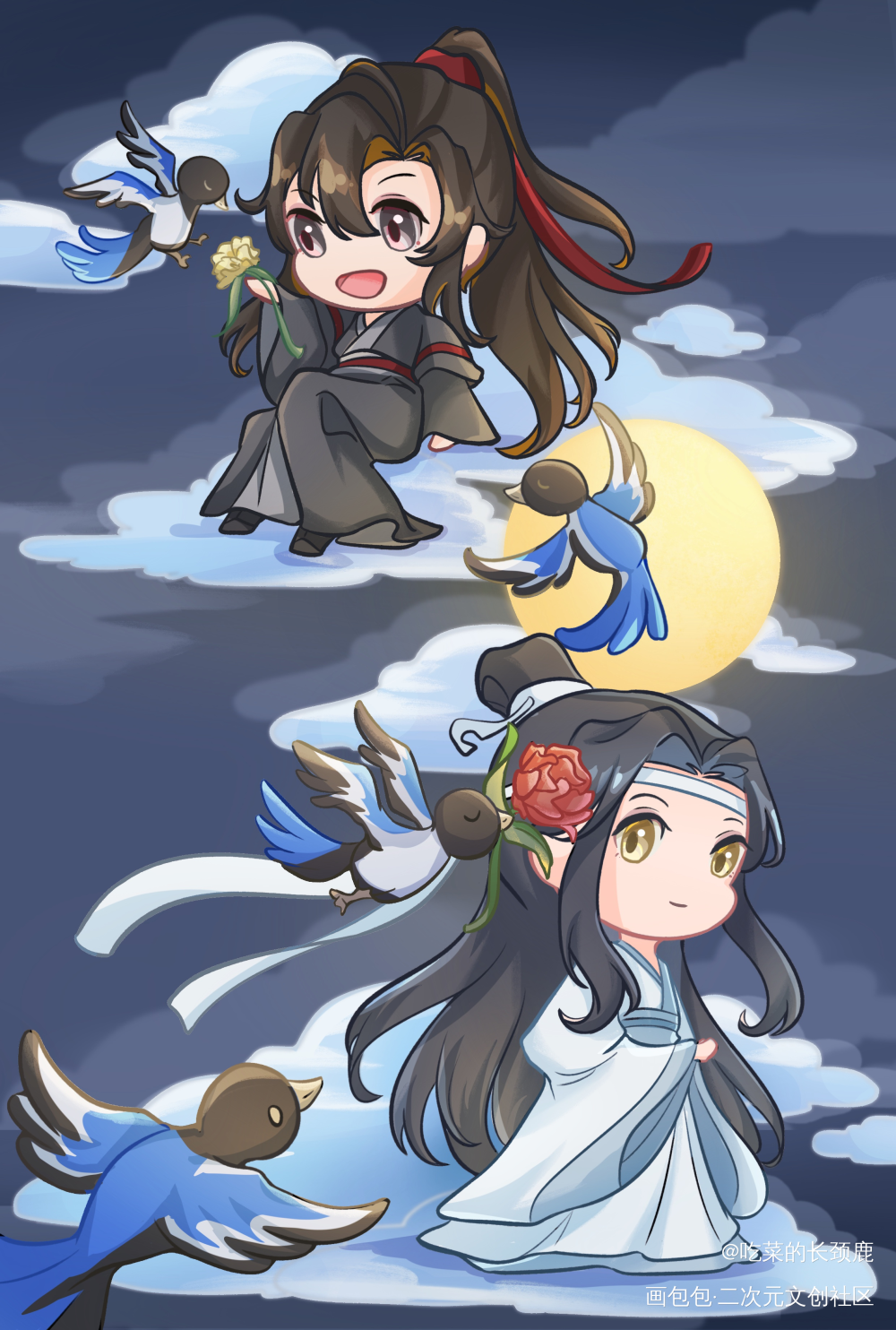 忘羡七夕_魔道祖师忘羡蓝忘机魏无羡Q版墨香铜臭绘画作品