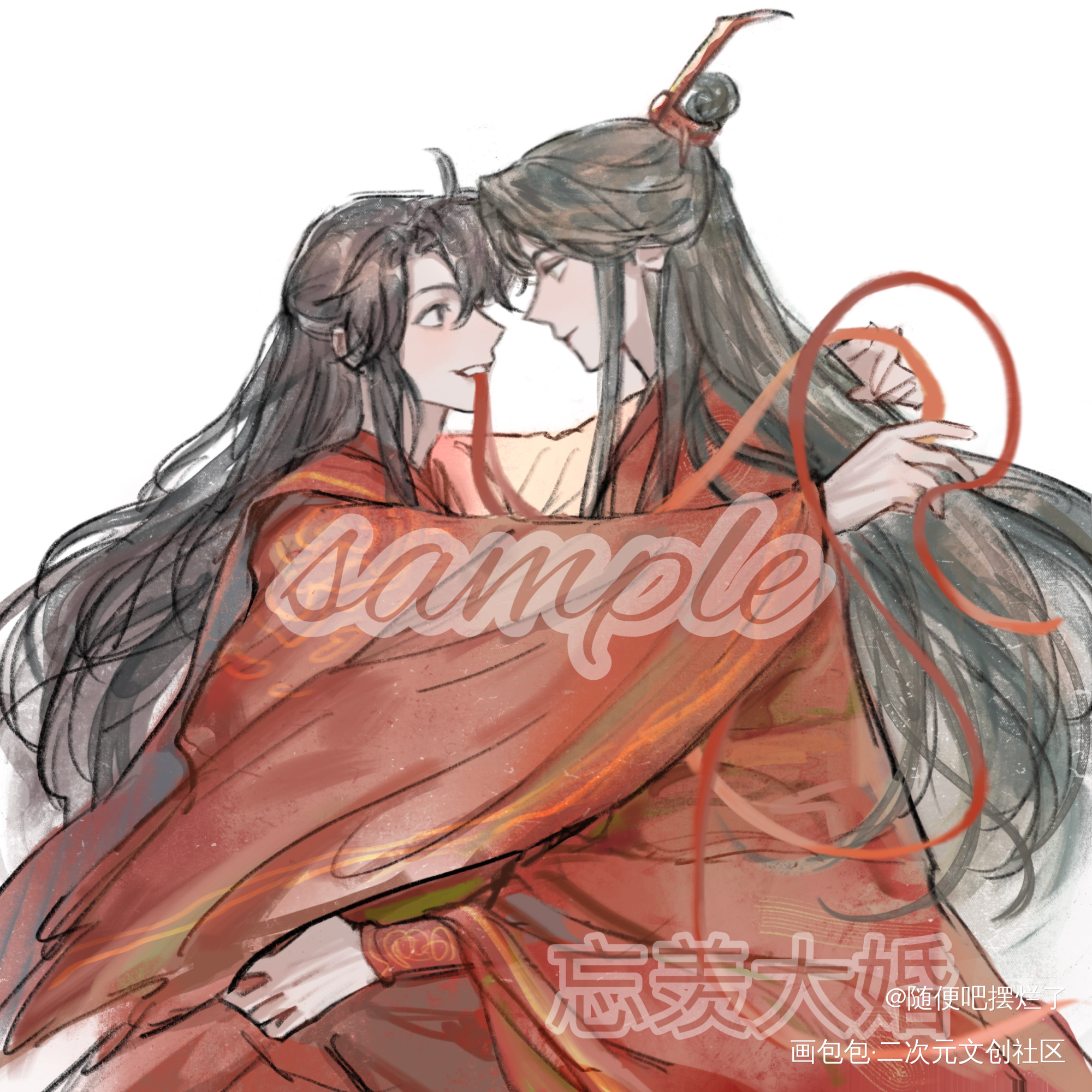 忘羡大婚_魔道祖师忘羡蓝忘机魏无羡墨香铜臭绘画作品