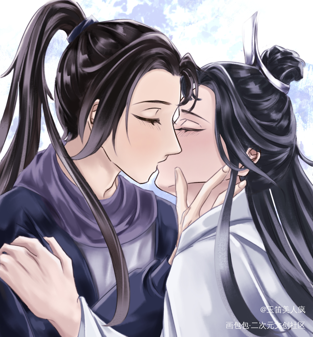 七夕燃晚亲亲。_二哈和他的白猫师尊燃晚绘画作品