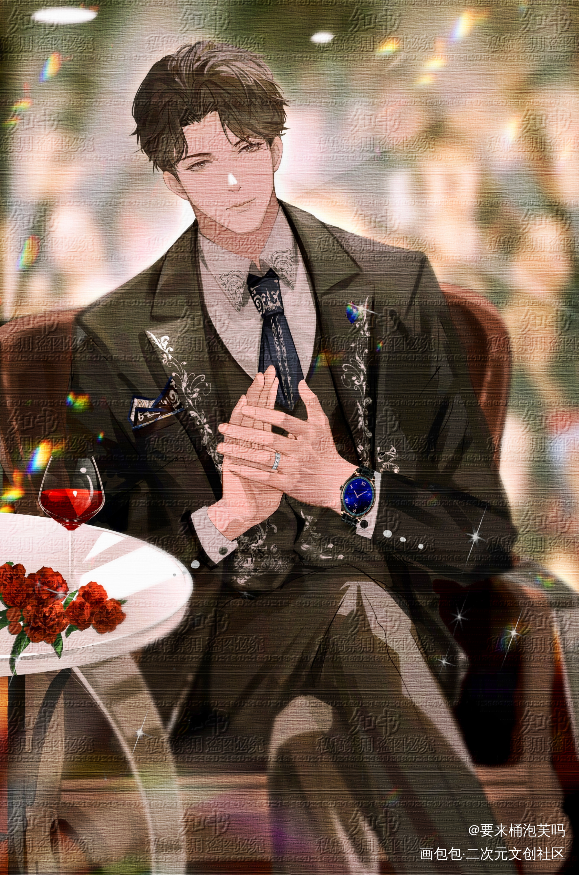 玫瑰折礼·晏明修_职业替身188男团晏周晏明修绘画作品