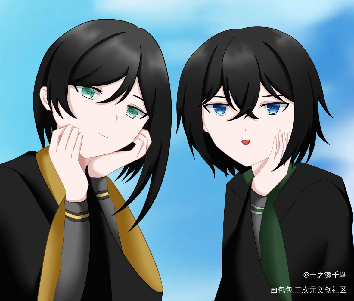 给同学画的hp主题paro_赫奇帕奇哈利波特paro斯莱特林绘画作品