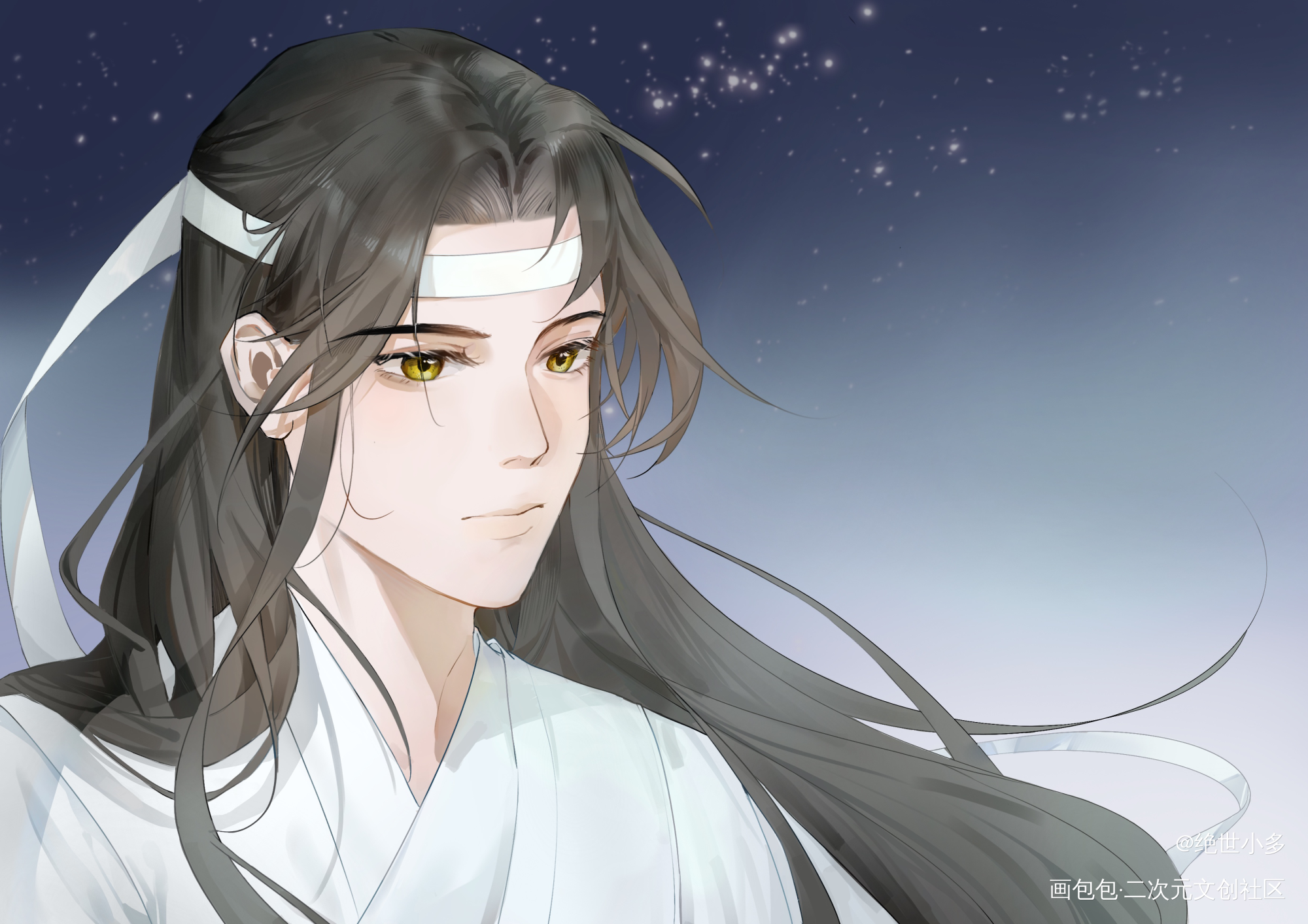 晴光映雪_魔道祖师忘羡蓝忘机绘画作品