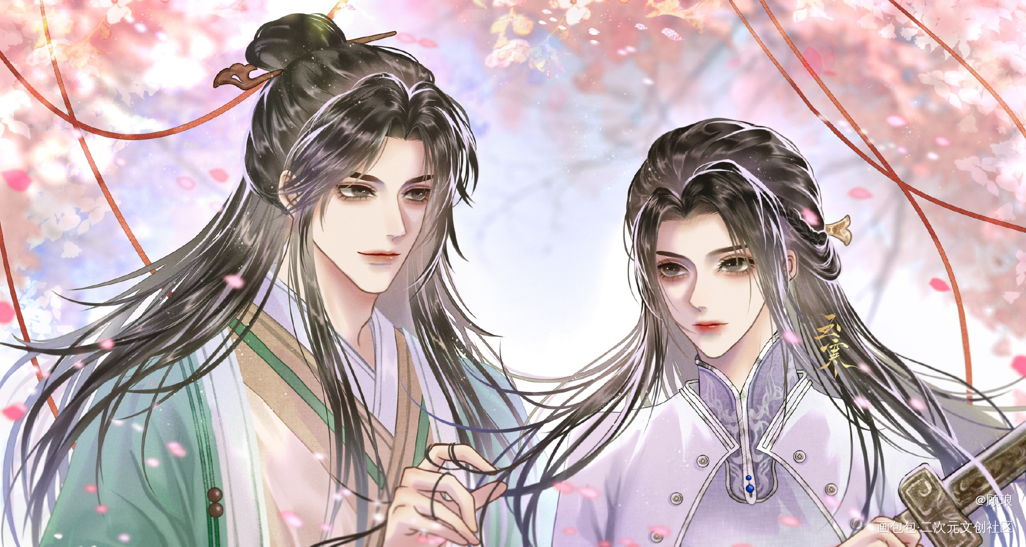 之前画的玉寒cp情头～解禁啦_少年歌行古风玉寒板绘绘画绘画作品