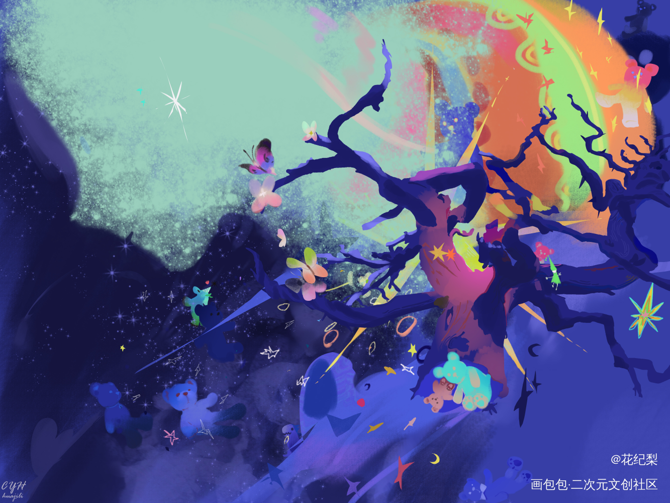 个人系列深蓝色系列插画1_板绘涂摸鱼页求约稿约稿绘画作品