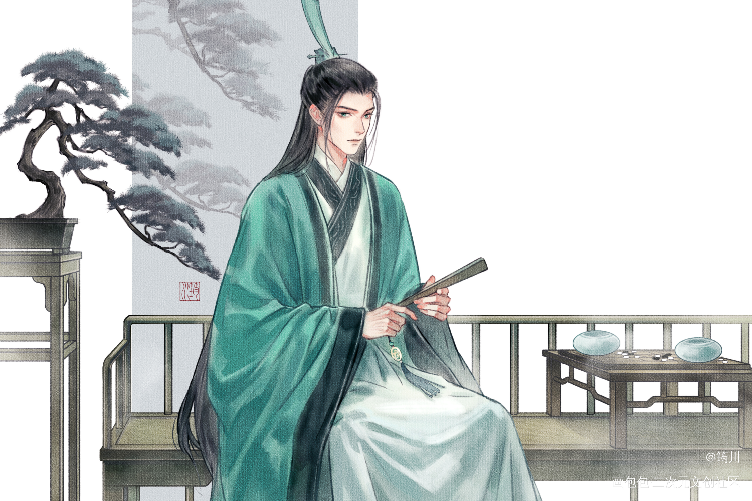 积石如玉，列松如翠_人渣反派自救系统冰秋沈清秋水墨古风绘画作品