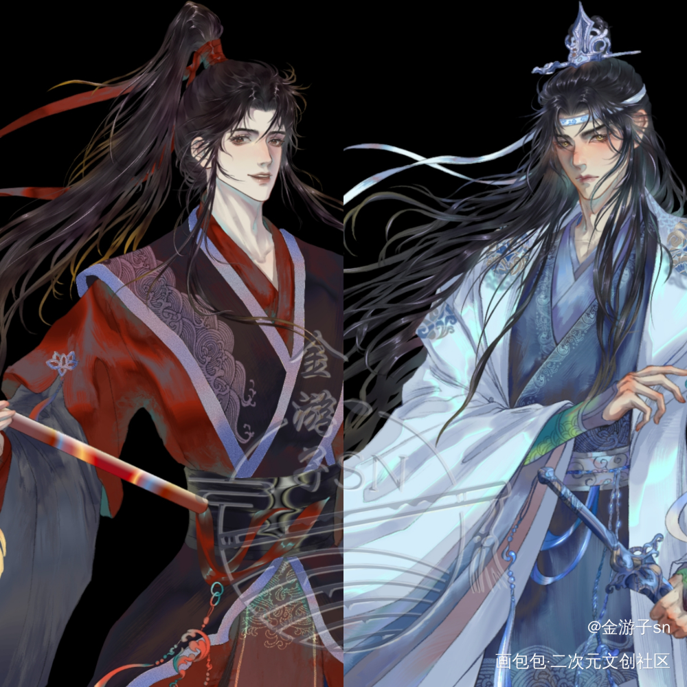 《不觉如流》同人曲★忘羡立绘_魔道祖师忘羡古风绘画作品