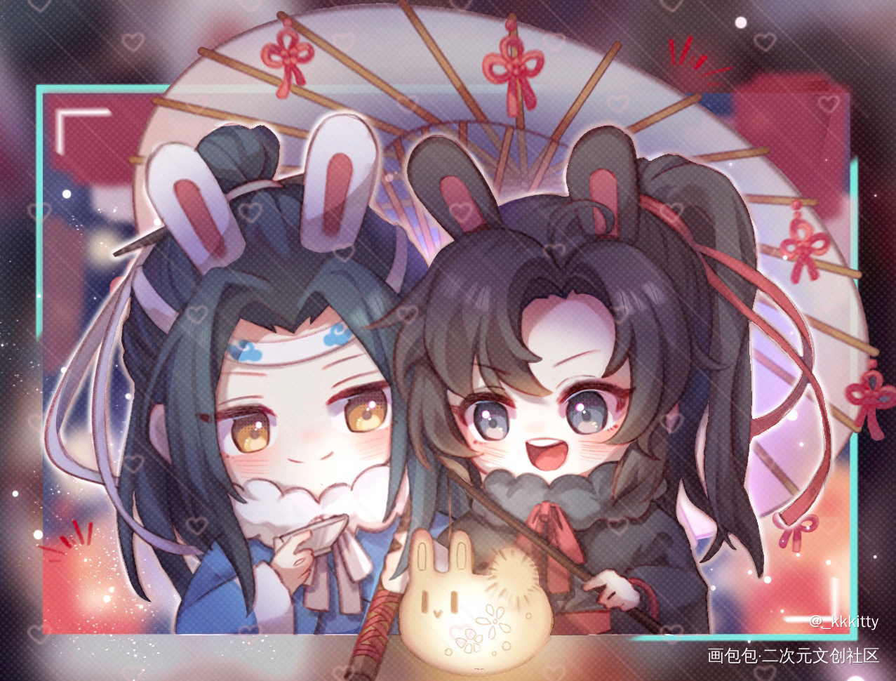 两只兔子过中秋🏮_魔道祖师忘羡蓝忘机魏无羡约稿绘画作品