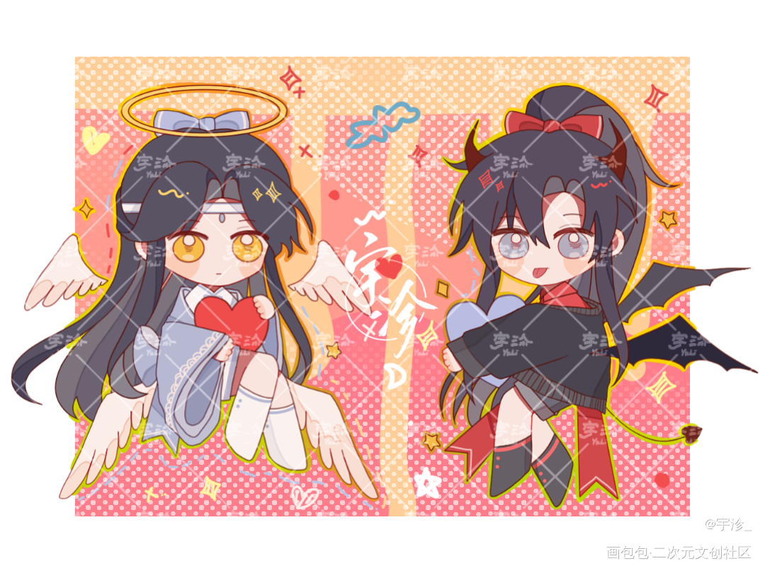 天使恶魔Q_魔道祖师忘羡蓝忘机，魏无羡绘画作品