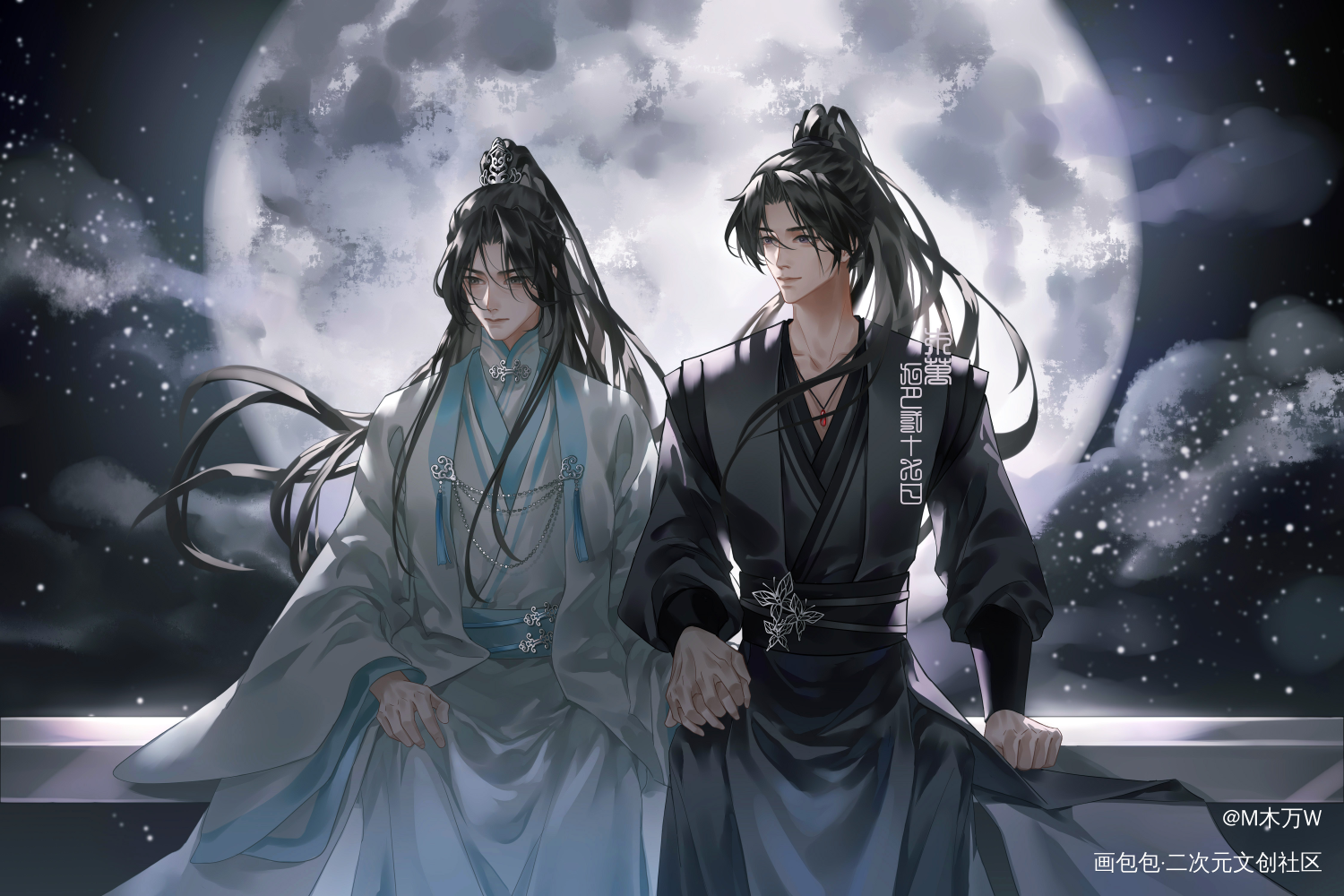 中秋快乐_二哈和他的白猫师尊绘画作品