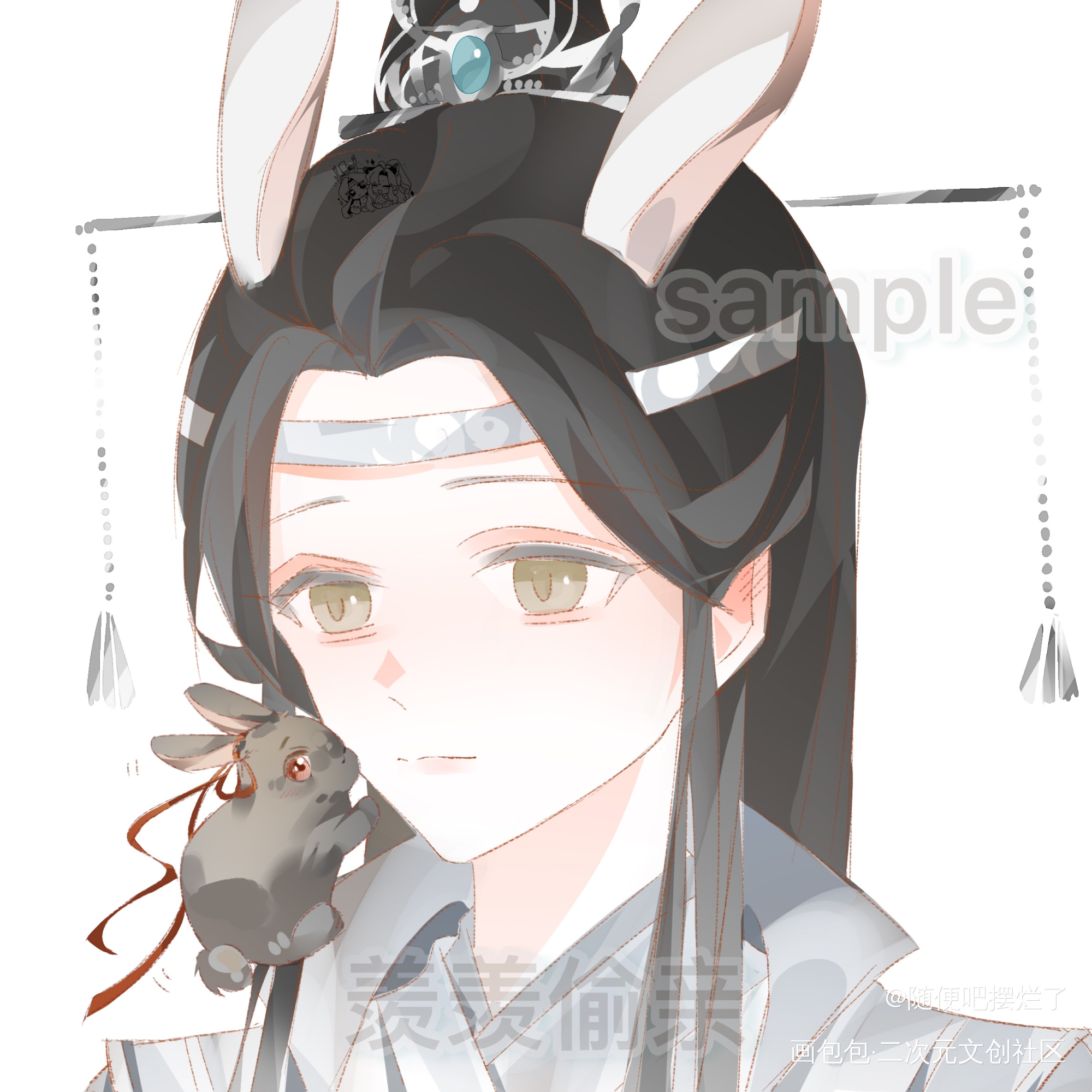 小羡兔偷亲小仙君_魔道祖师忘羡蓝忘机魏无羡墨香铜臭绘画作品