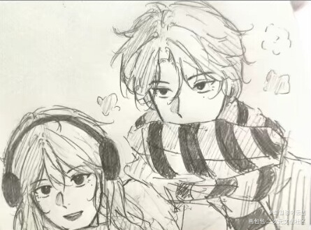 _黑白简笔摸鱼页绘画作品