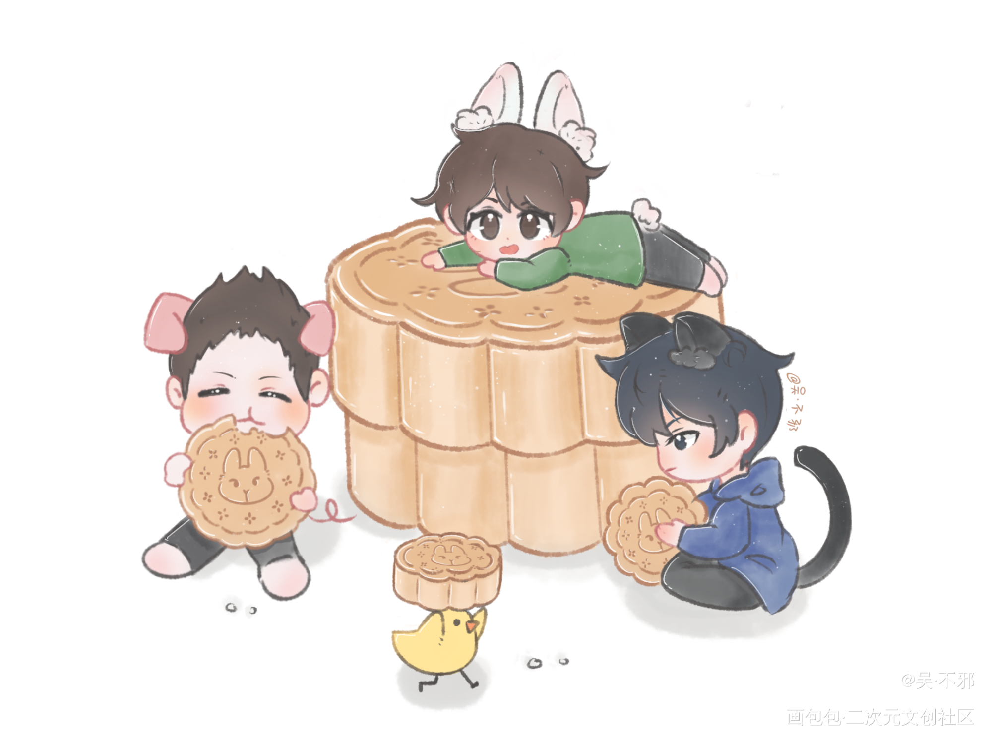 【盗墓笔记】祝大家中秋快乐！_盗墓笔记铁三角中秋节插画绘画作品