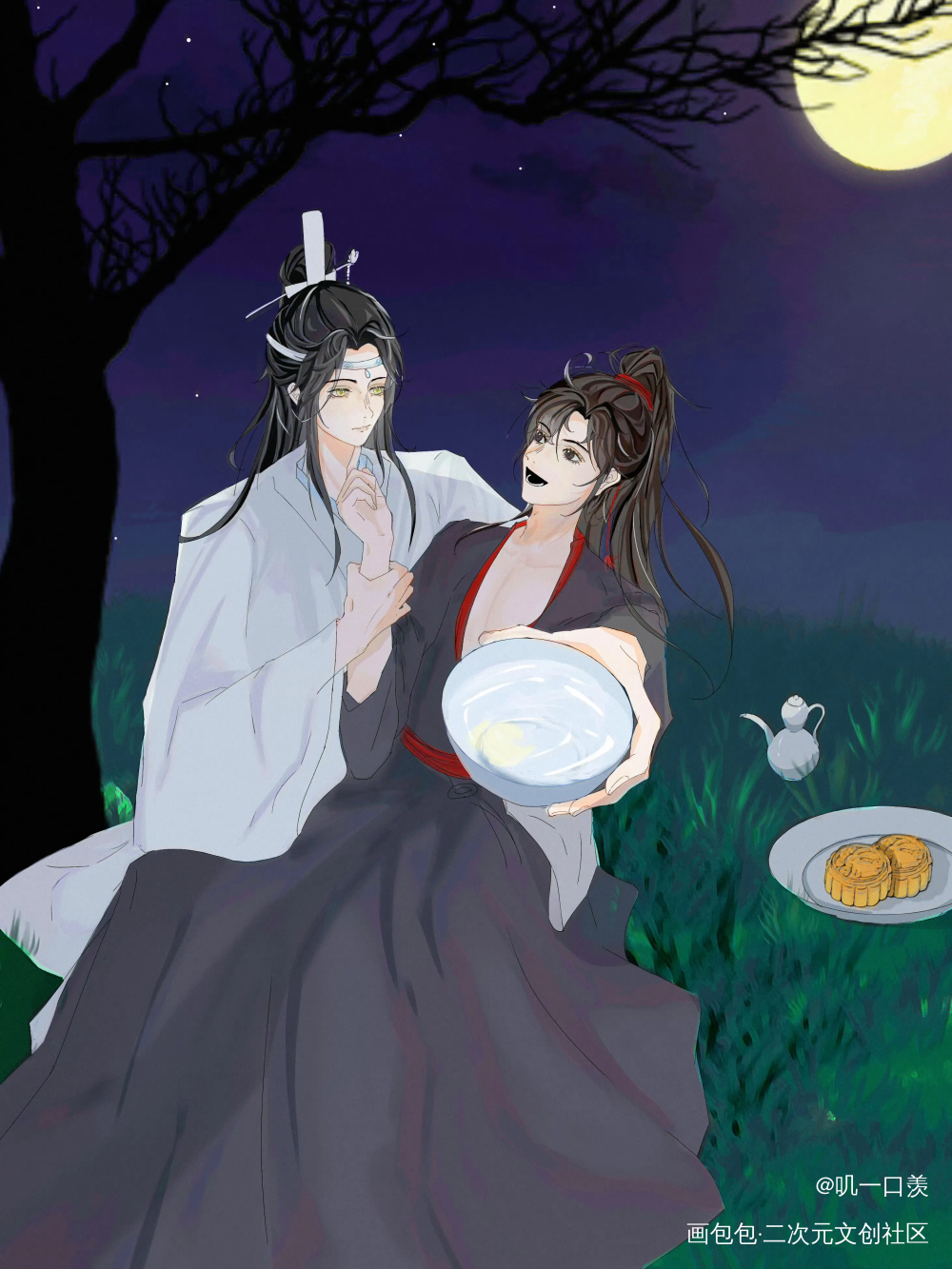 忘羡中秋贺图_魔道祖师忘羡指绘绘画作品