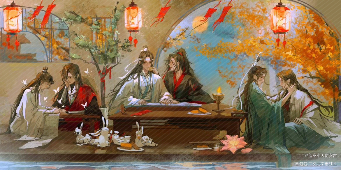三宝中秋快乐_人渣反派自救系统天官赐福魔道祖师墨香铜臭绘画作品
