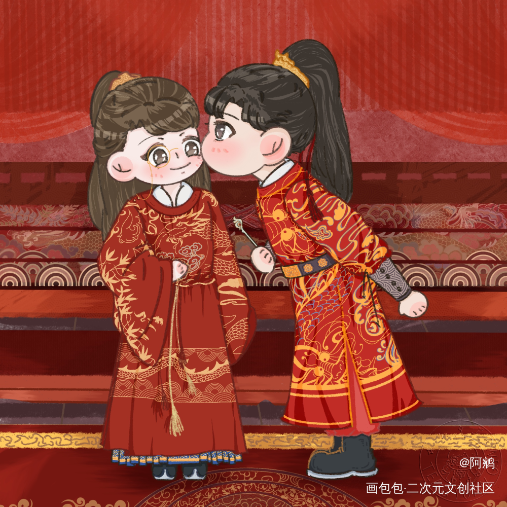 🐺🦊大婚_针锋对决188男团原顾摸鱼页板绘绘画作品