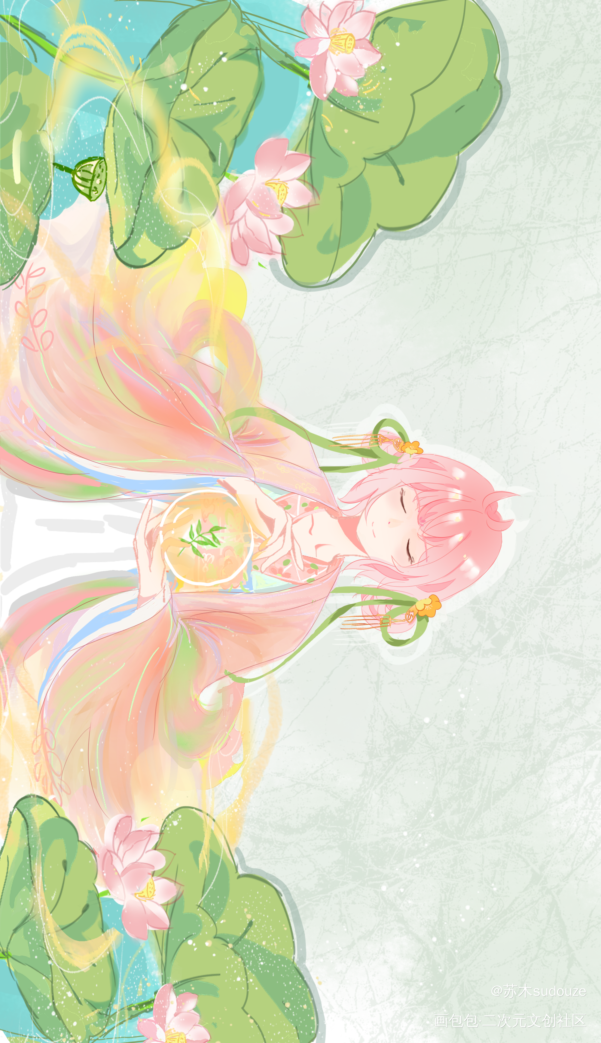 荷花花神_花御之板绘涂摸鱼页绘画作品