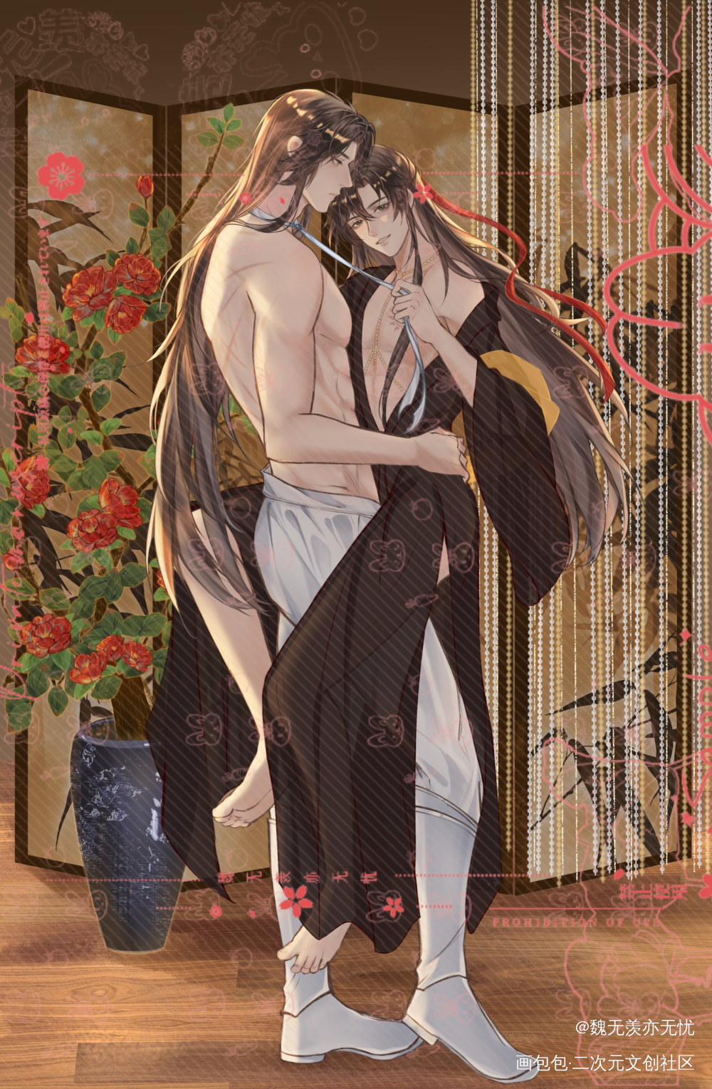 忘羡天天-黑衣版_魔道祖师蓝忘机魏无羡魏无羡蓝忘机绘画作品