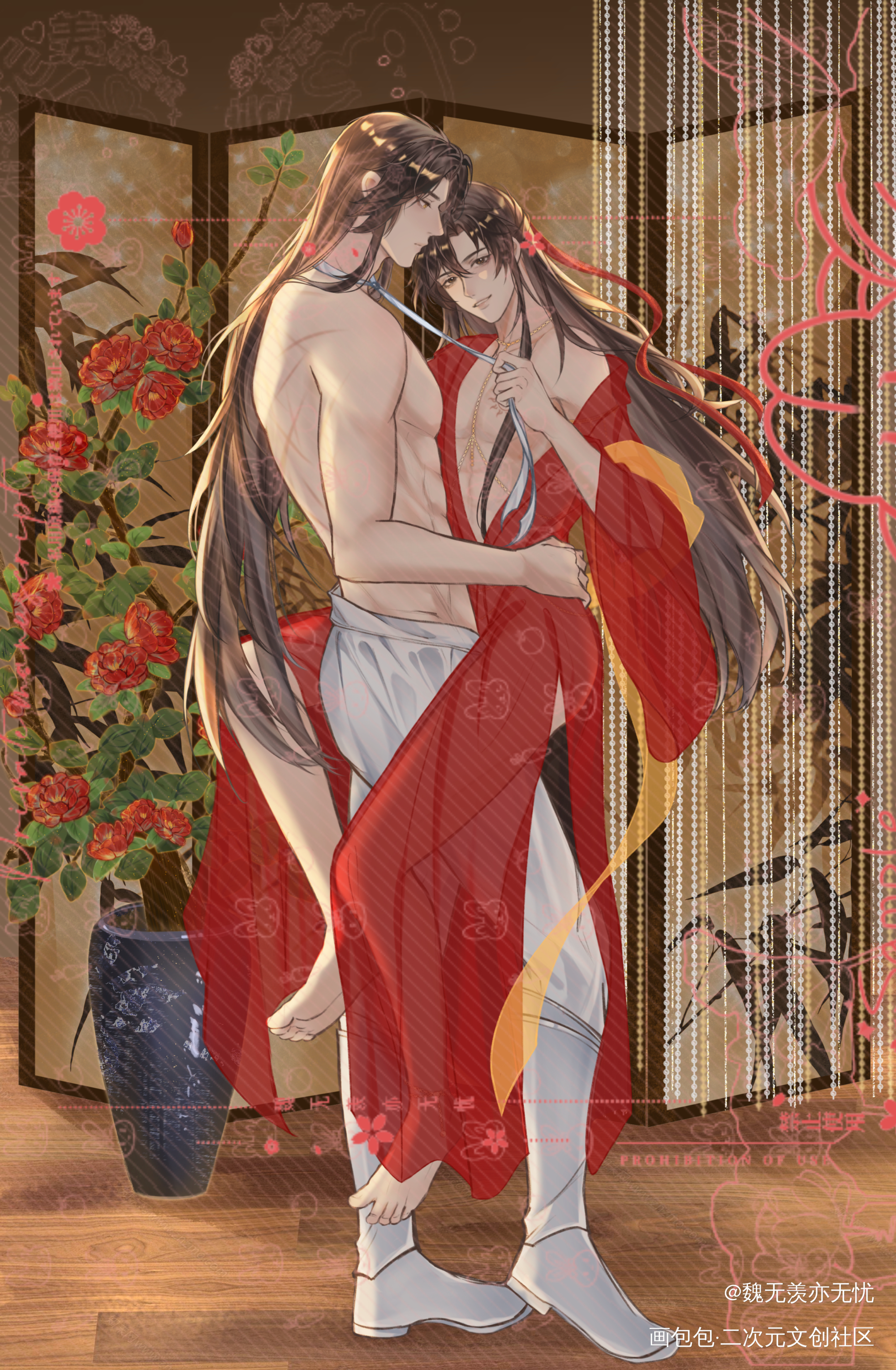 忘羡天天-红衣版_魔道祖师蓝忘机魏无羡魏无羡蓝忘机绘画作品