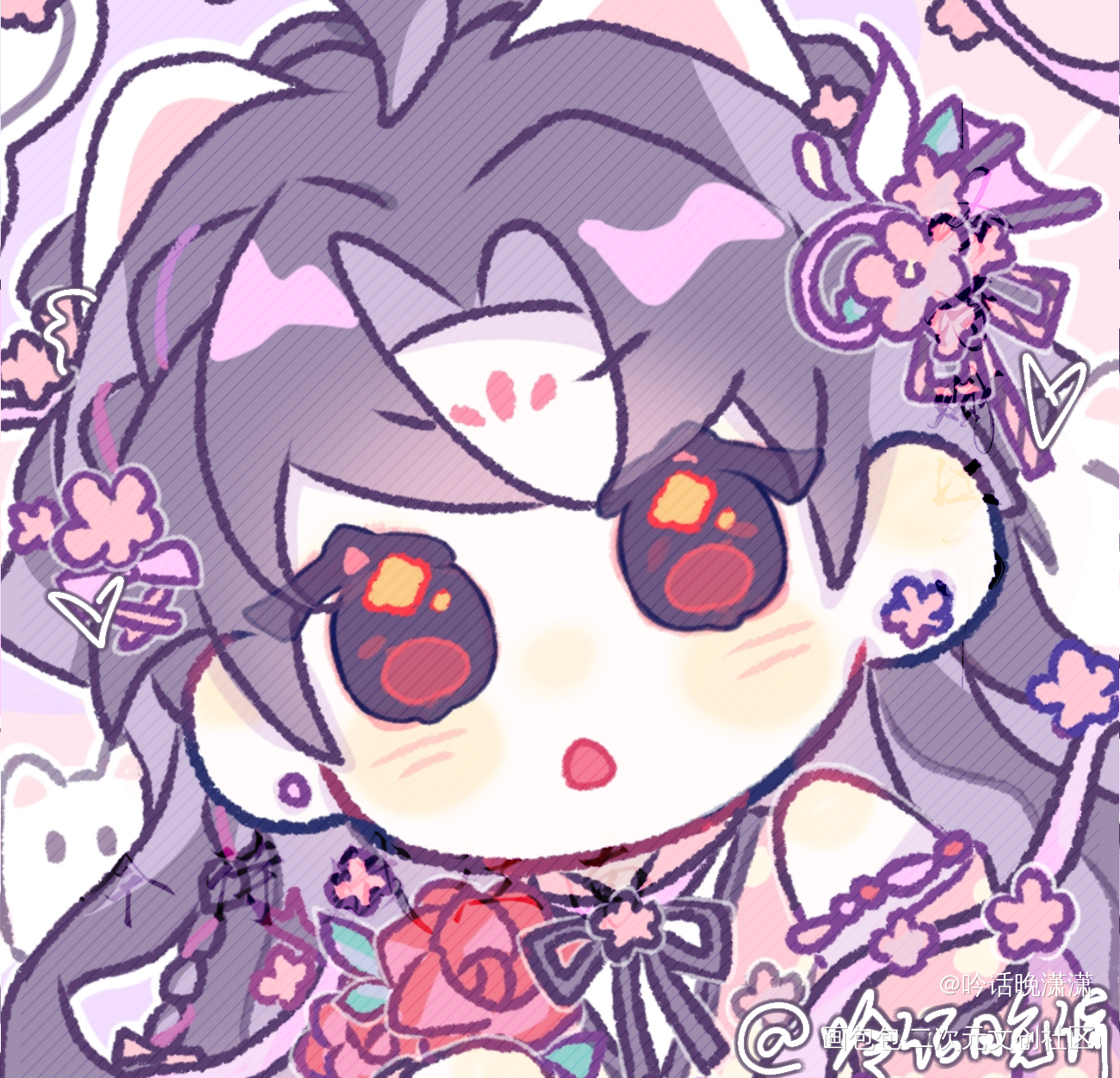 🌸栀尽夏-𝗺𝗲𝗲𝘁 𝗹𝗼𝘃𝗲_二哈和他的白猫师尊楚晚宁稿件绘画作品