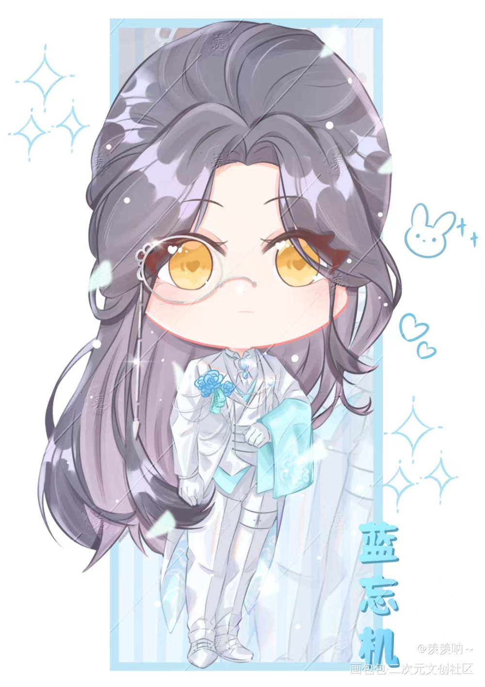 蓝湛现代装~_魔道祖师Q版人物蓝忘机彩色漫画Q版ipad画画魔道祖师Q版画画墨香铜臭绘画绘画作品