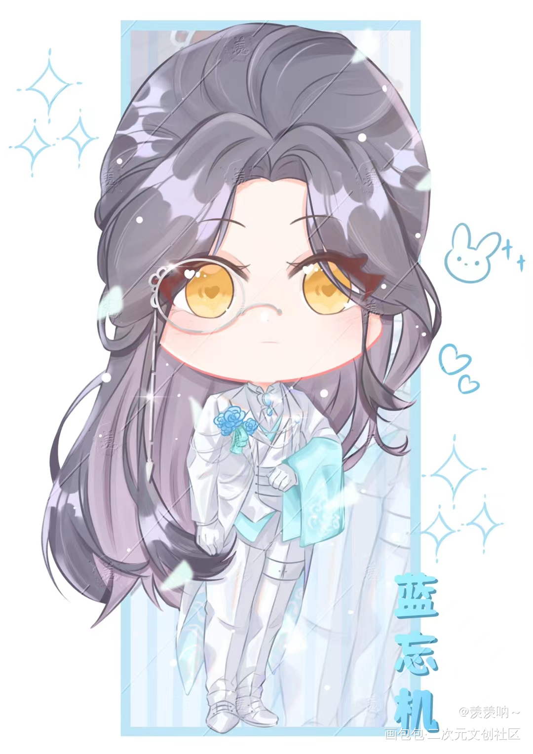 蓝湛现代装~_魔道祖师Q版人物蓝忘机彩色漫画Q版ipad画画魔道祖师Q版画画墨香铜臭绘画绘画作品