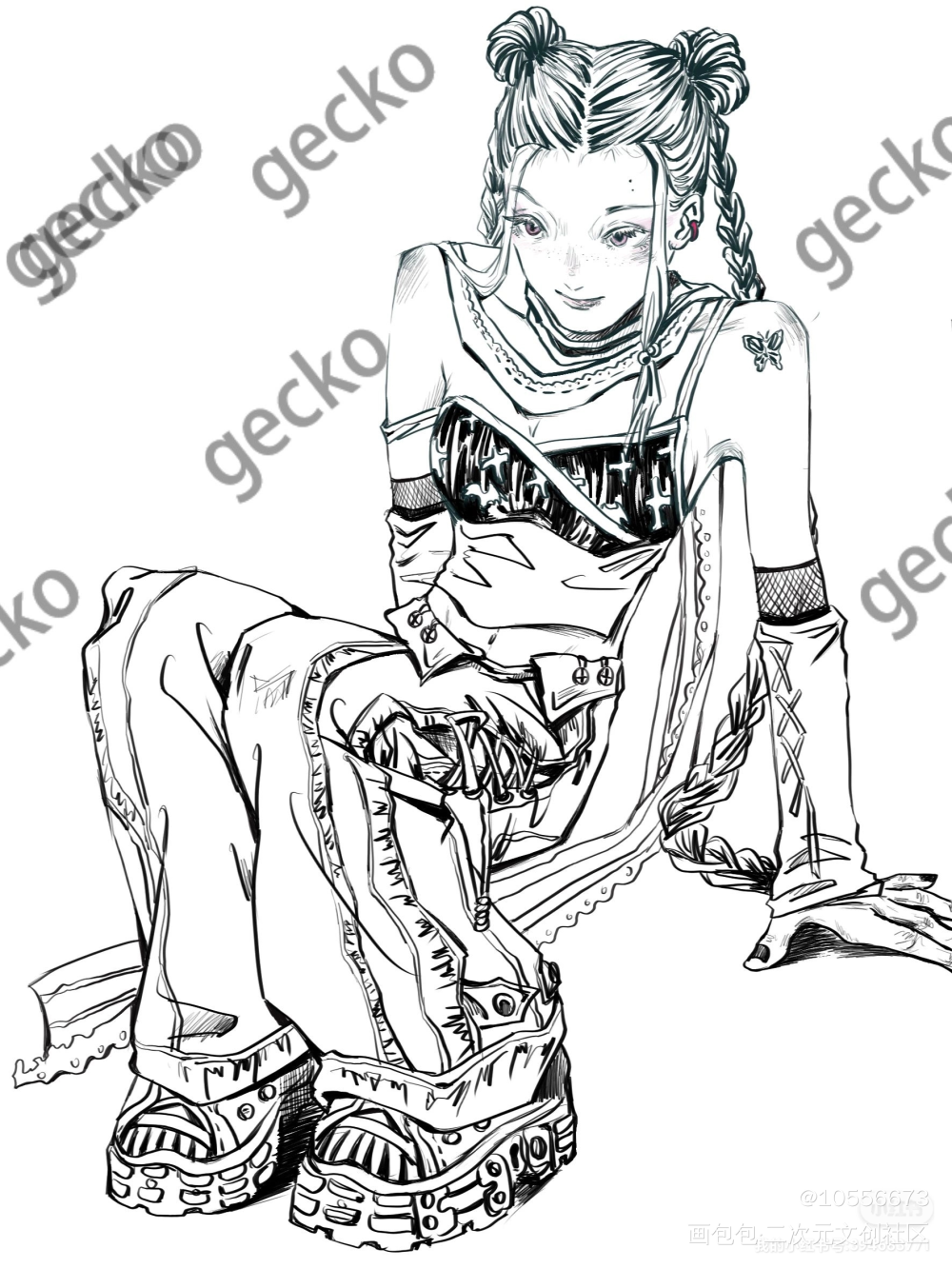 白菜太太来啦_板绘涂黑白简笔绘画作品