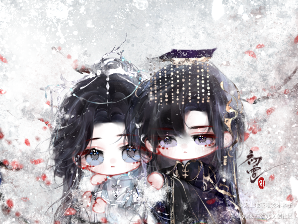 初雪•燃晚_二哈和他的白猫师尊燃晚楚晚宁墨燃踏仙君楚晚宁绘画作品