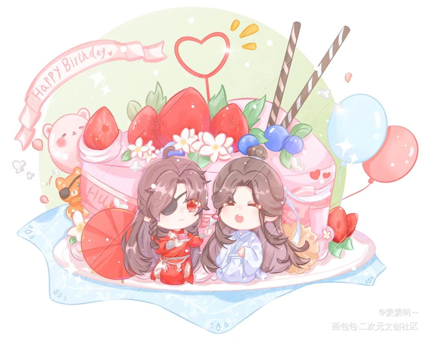 可爱花怜~_天官赐福花怜谢怜花城彩色漫画Q版ipad画画画画墨香铜臭绘画绘画作品