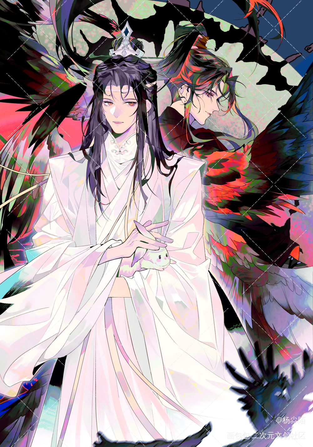 天使与恶魔_魔道祖师忘羡蓝忘机魏无羡绘画作品